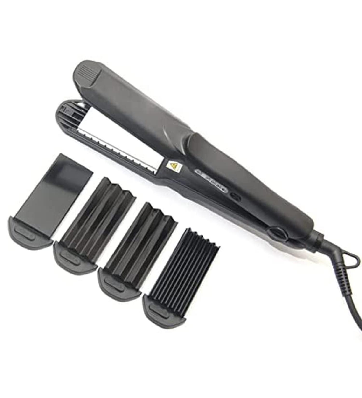 Hair Crimper Professional Crimping Iron and Straighter with Heat Resistant Glove Adjustable Temperature Dual Voltage 4 Interchangeable Ceramic Plates (Black) - Buy Online on SooperMarket.com
