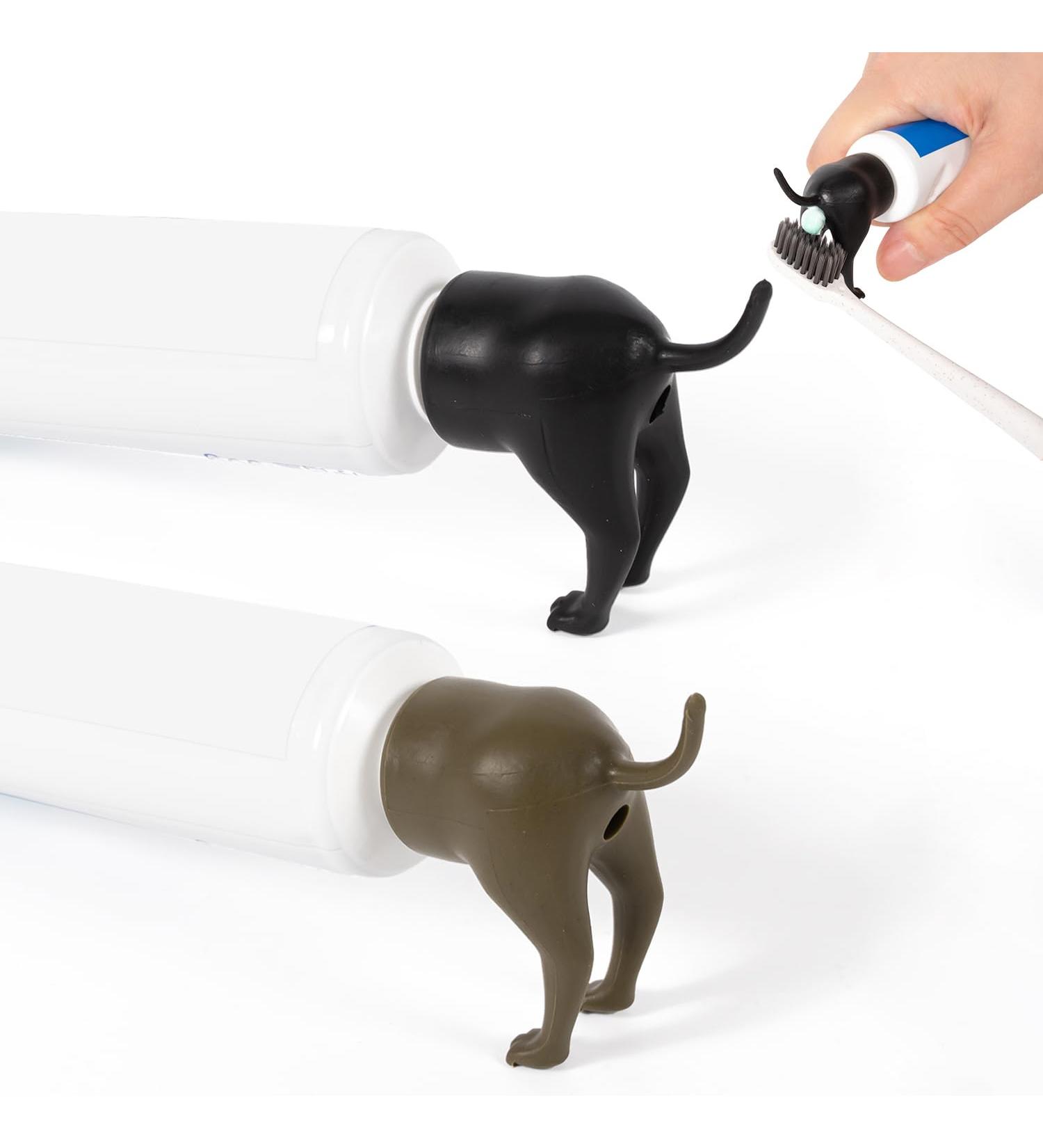 Toothpaste Attachment Set - 2 Funny Squeeze Figures for Dogs | Ideal Gift for Men & Women (Black & Brown) - Buy Online on SooperMarket.com