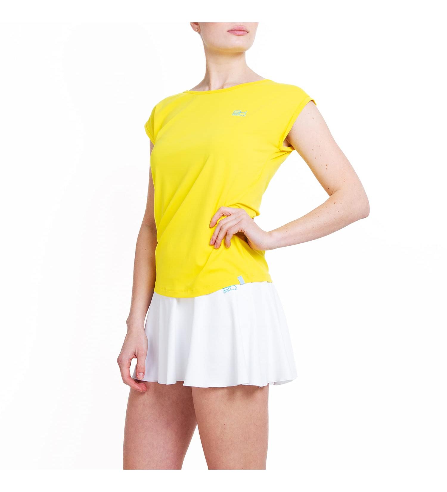 Sportkind Girls & Women Tennis & Padel T-Shirt - Loose Fit Breathable UV Protection UPF 50+ Short Sleeve Yellow - Buy Online on SooperMarket.com