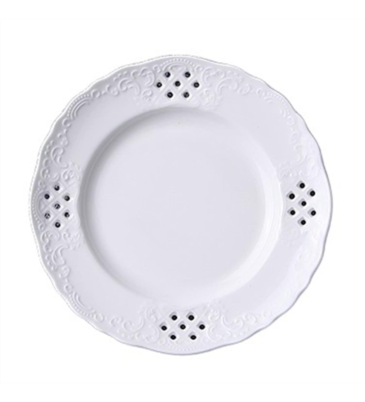 Dinnerware Dishes Plates Hollow Out Dessert Plate White Disc Home Kitchen Restaurant Coffee Shop Flat Plate Ceramic Fruit Plate Round Dinner Plate Dinner Restaurant Family Party Plates (Size : L) Large - Buy Online on SooperMarket.com