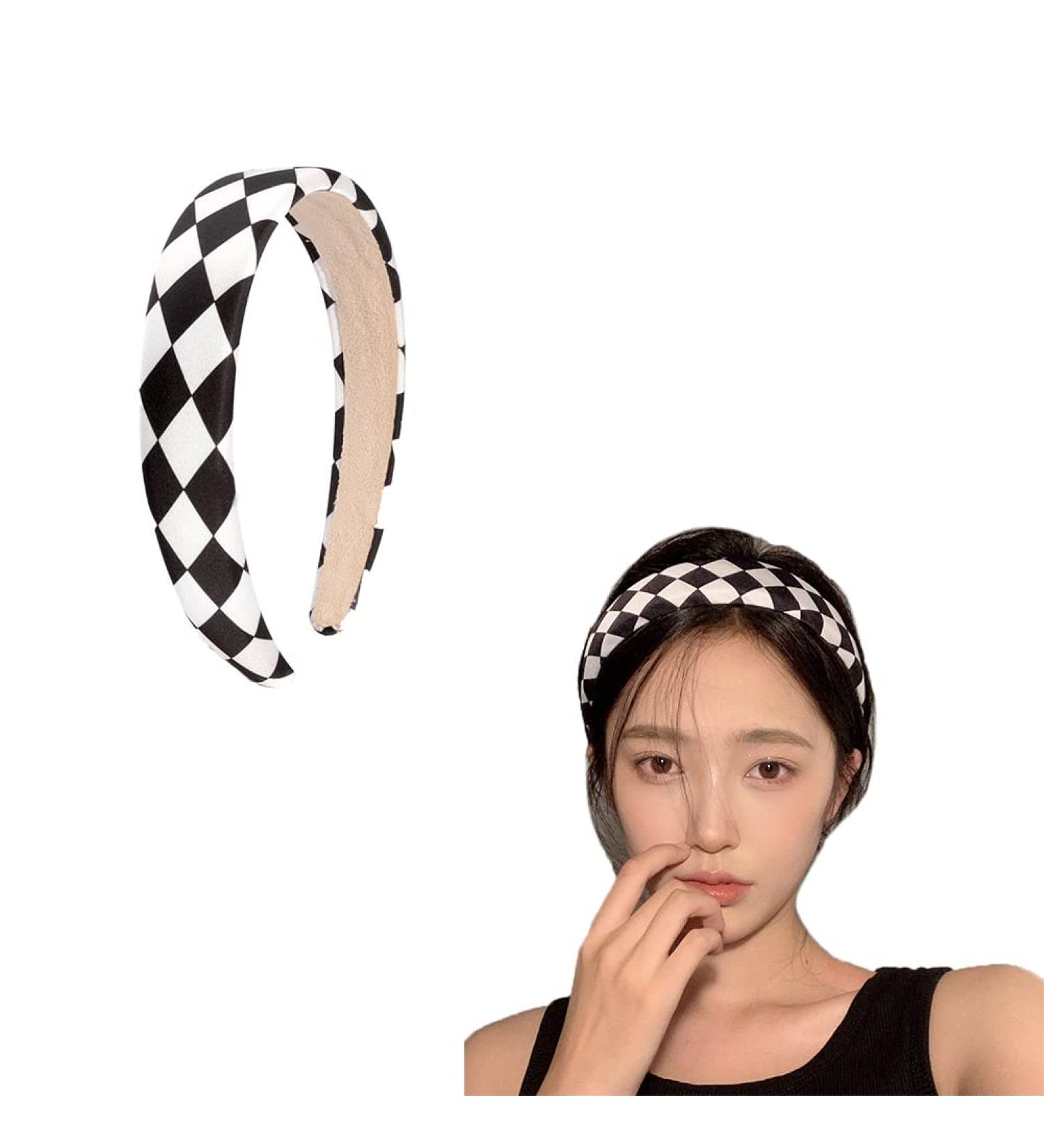 Black and White Plaid Padded Headband for Women - Buffalo Check Hairband for Christmas Party - Buy Online on SooperMarket.com