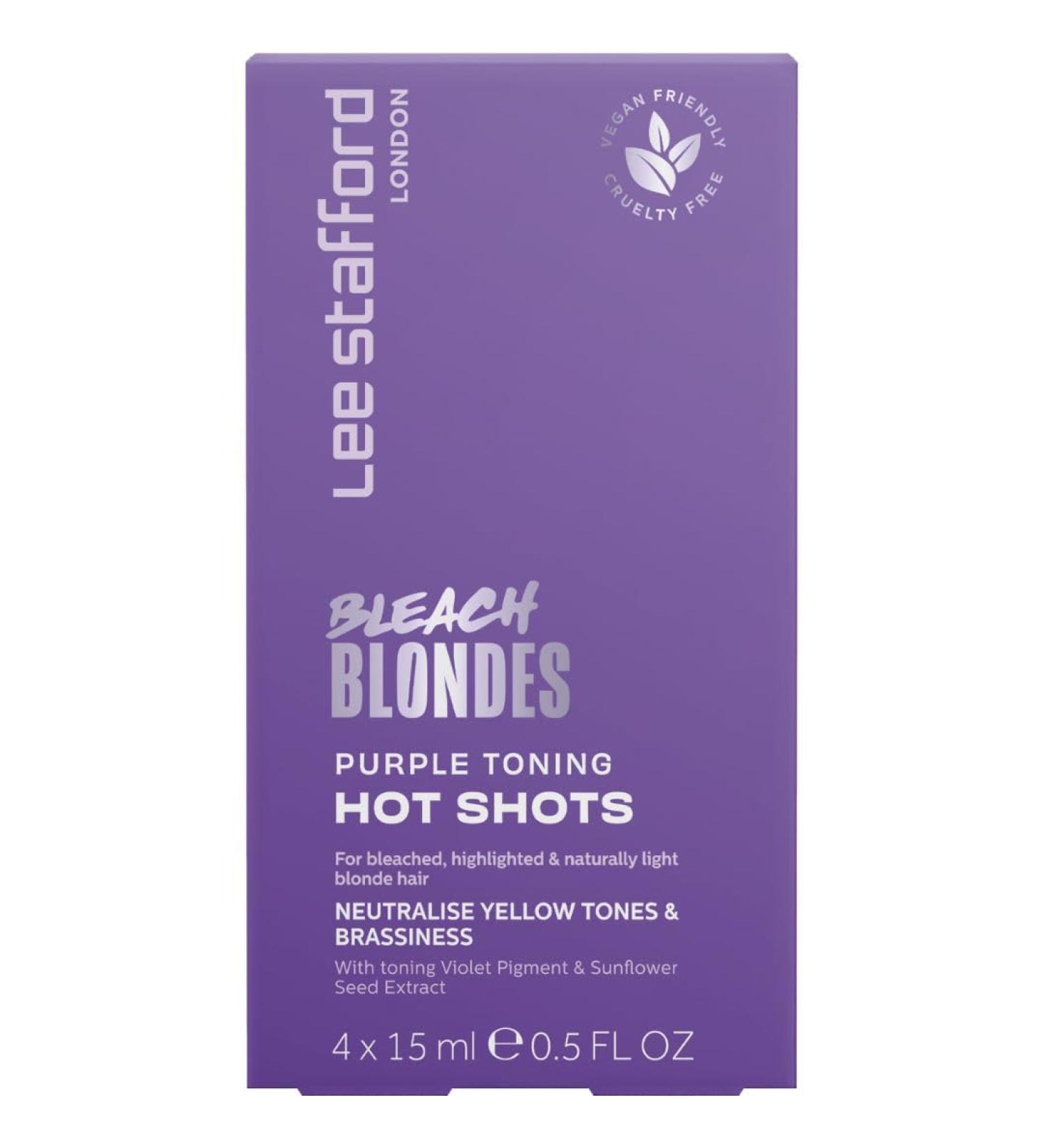 Lee Stafford Purple Toning Hair Treatments - Violet Shampoo for Bleach Blondes 4 x 15ml Hot Shots | Ideal for Highlighted & Naturally Blonde Hair - Buy Online on SooperMarket.com