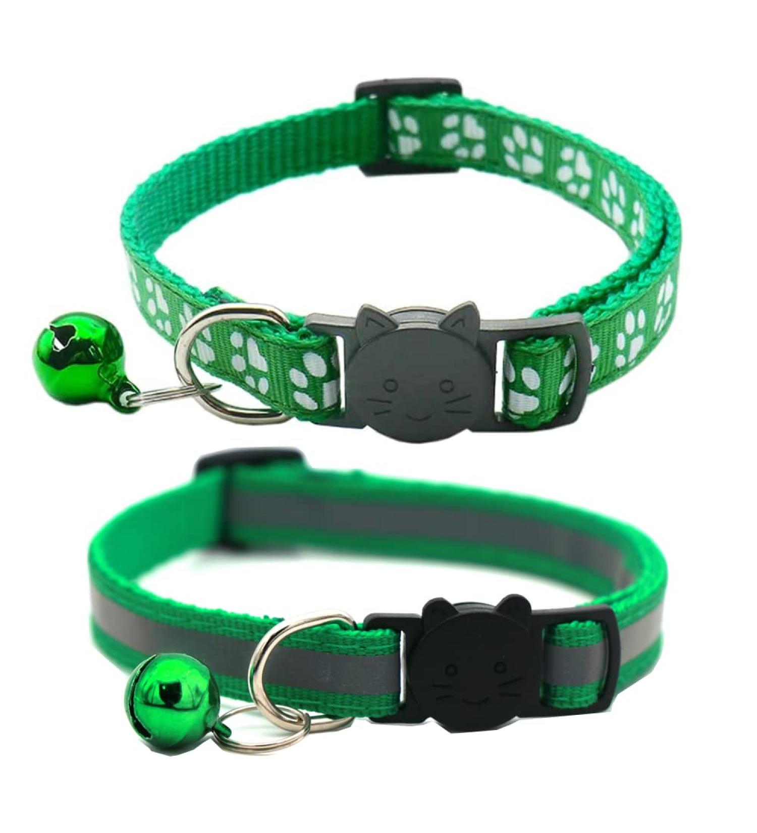 Hepplly 2-Pack Dark Green Cat Collars - Quick Release Reflective Kitten Collars with Bell for Safe & Stylish Outdoor Adventure - Buy Online on SooperMarket.com