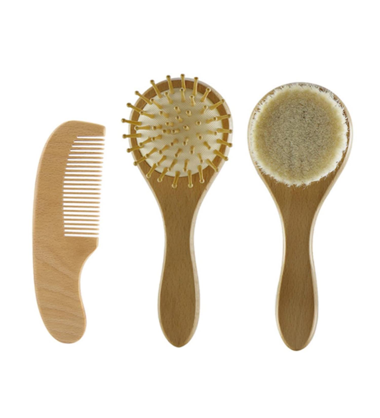 FRCOLOR 3pcs Bath Brush Set for Kids - Scalp Scrubber, Shower Comb, Body Scrub - Baby Hair Brush, Woolen Comb - Wooden Handle - Buy Online on SooperMarket.com