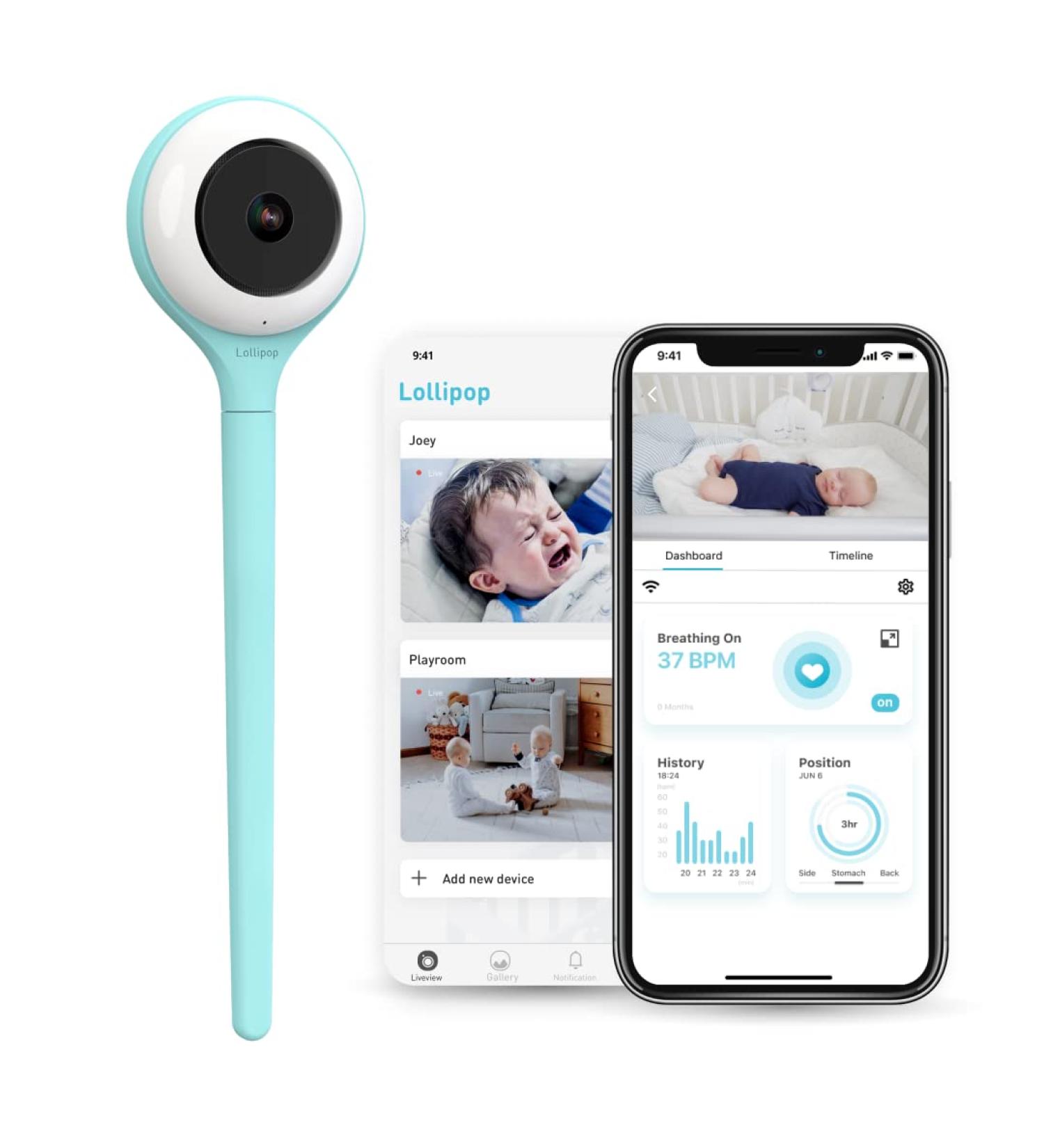 Lollipop Baby Monitor (Turquoise) - with Contactless Breathing Monitoring (No Extra Sensor Required  Subscription Service)  Sleep Tracking and True Crying Detection  Smart AI WiFi Baby Camera - Buy Online on SooperMarket.com