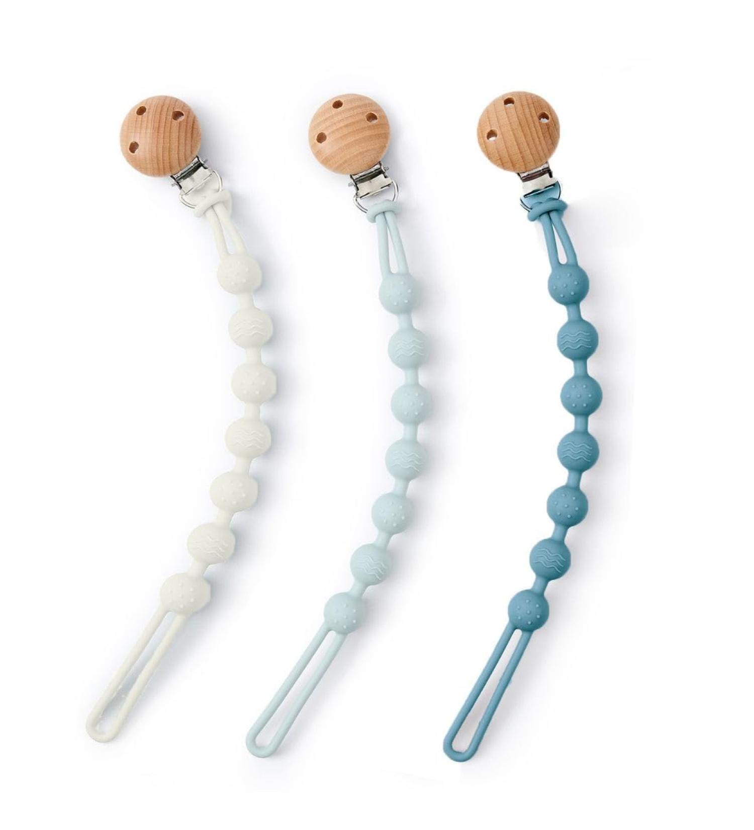WeSweet 3PCS Pacifier Clip Silicone One Dummy Clips with one piece design Soother Clips Blue+dark Blue+white - Buy Online on SooperMarket.com