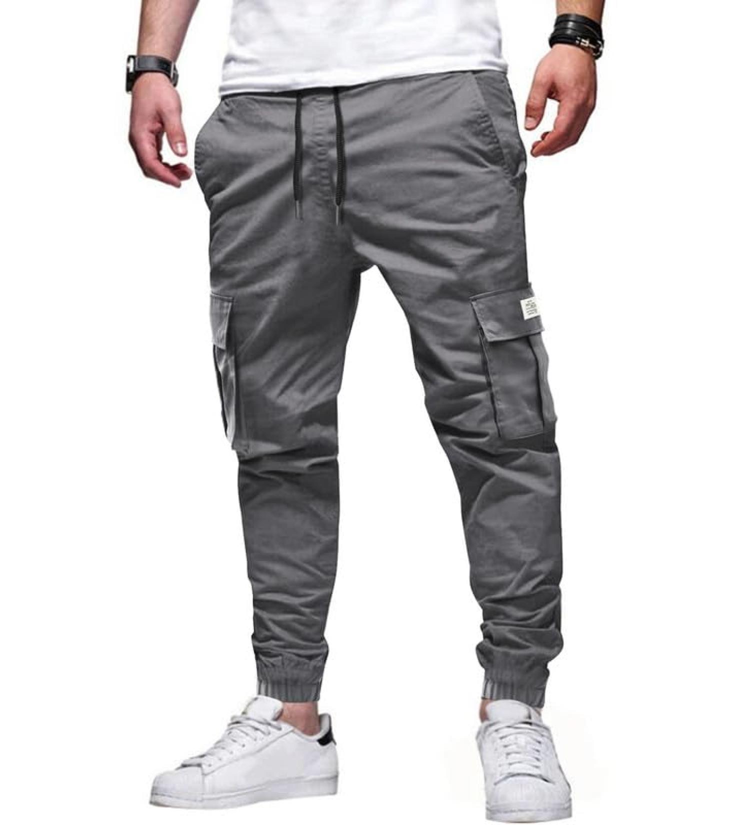 Elegancity Men's Cargo Pants | Casual Jogger Work Trousers with Drawstring | Regular Fit Sweatpants Sports Bottoms | Pockets (Size 38-46) - Gray - Buy Online on SooperMarket.com