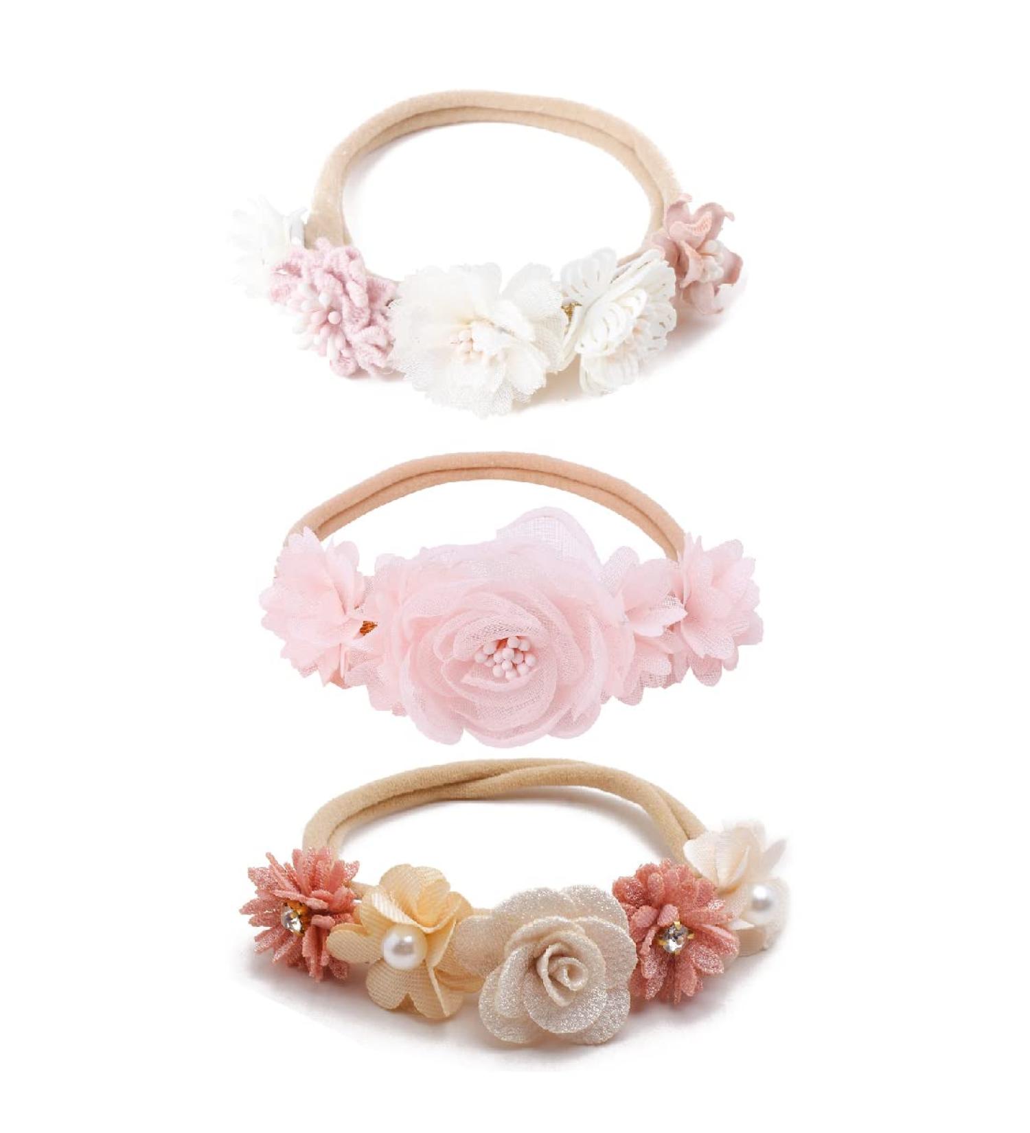 Sjbautyo 3-Piece Baby Hair Band Set | Flower Elastic Hair Jewelry for Newborns & Toddlers | Soft Headbands for Baby Girls - Buy Online on SooperMarket.com