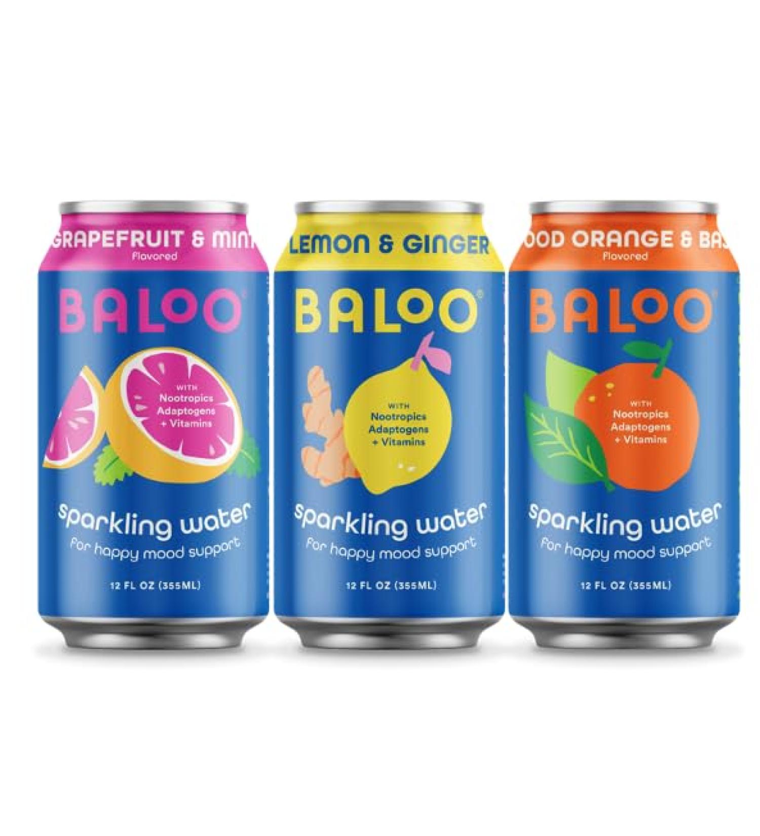 Buy Baloo Sparkling Water Variety Pack - Mood-Boosting Nootropic & Adaptogen Infused (12 oz Cans 12 Pack) - No Artificial Sweeteners Low Calorie Kosher Certified - Buy Online on SooperMarket.com