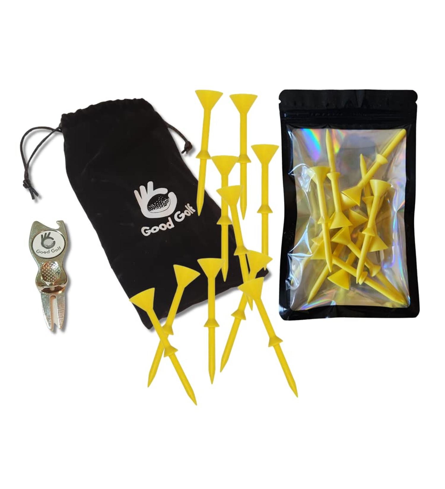 Martini Glass Style Golf Tees 3 1/4 inch - 20 Pack with Divot Repair Tool, Ball Marker, and Pouch - Buy Online on SooperMarket.com
