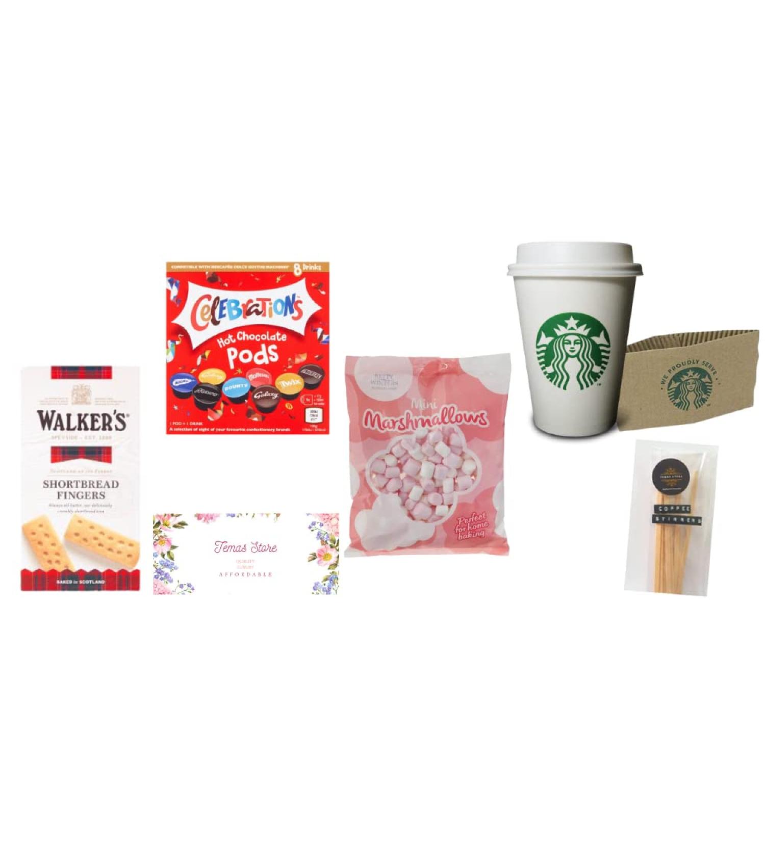 Temas Celebrations Hot Chocolate Pods Gift Set includes Celebrations Hot Chocolate pods (8 pods) Short Bread Biscuit Marshmallows Reusable Coffee Cup & Sleeves Hot Chocolate Stirrers |Easter - Buy Online on SooperMarket.com