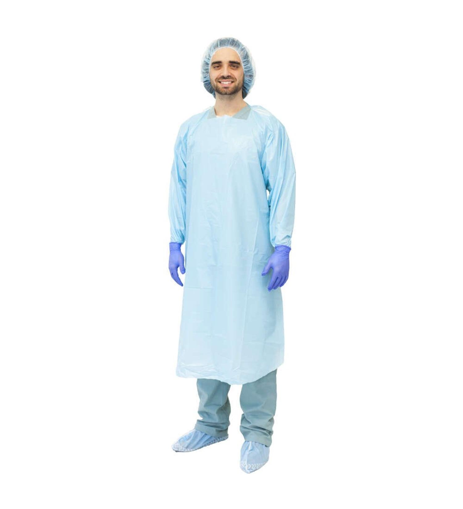 MediChoice Protective Gowns Open Back with Thumb Loop Cuff Polyethylene Universal Blue (Box of 15)