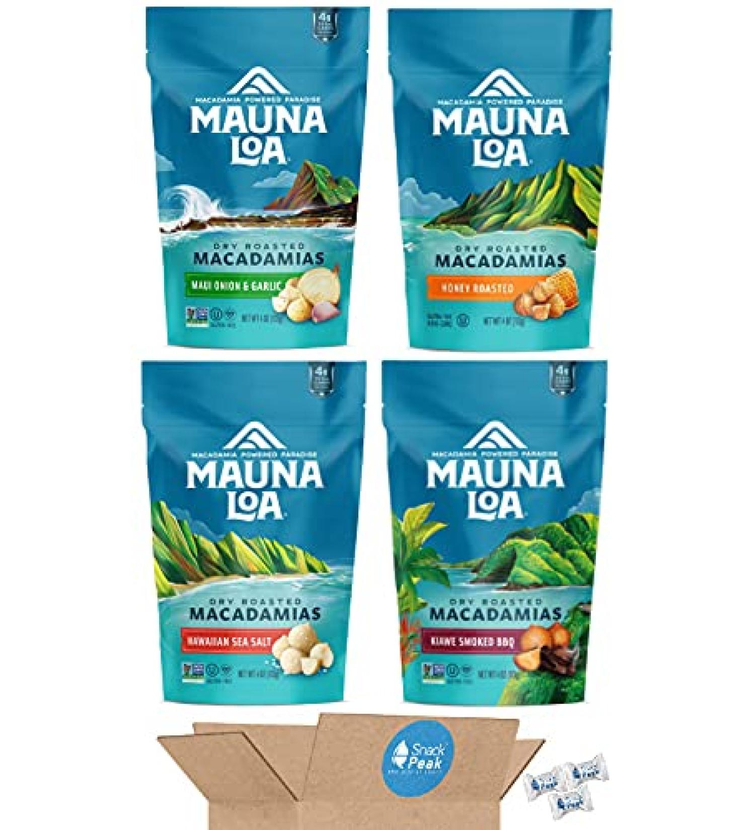 Mauna Loa Macadamia Nuts Snack Peak Variety Gift Box - Hawaiian Sea Salt, Maui Onion & Garlic, Honey Roasted, Kiawe Smoked BBQ - Buy Online on SooperMarket.com