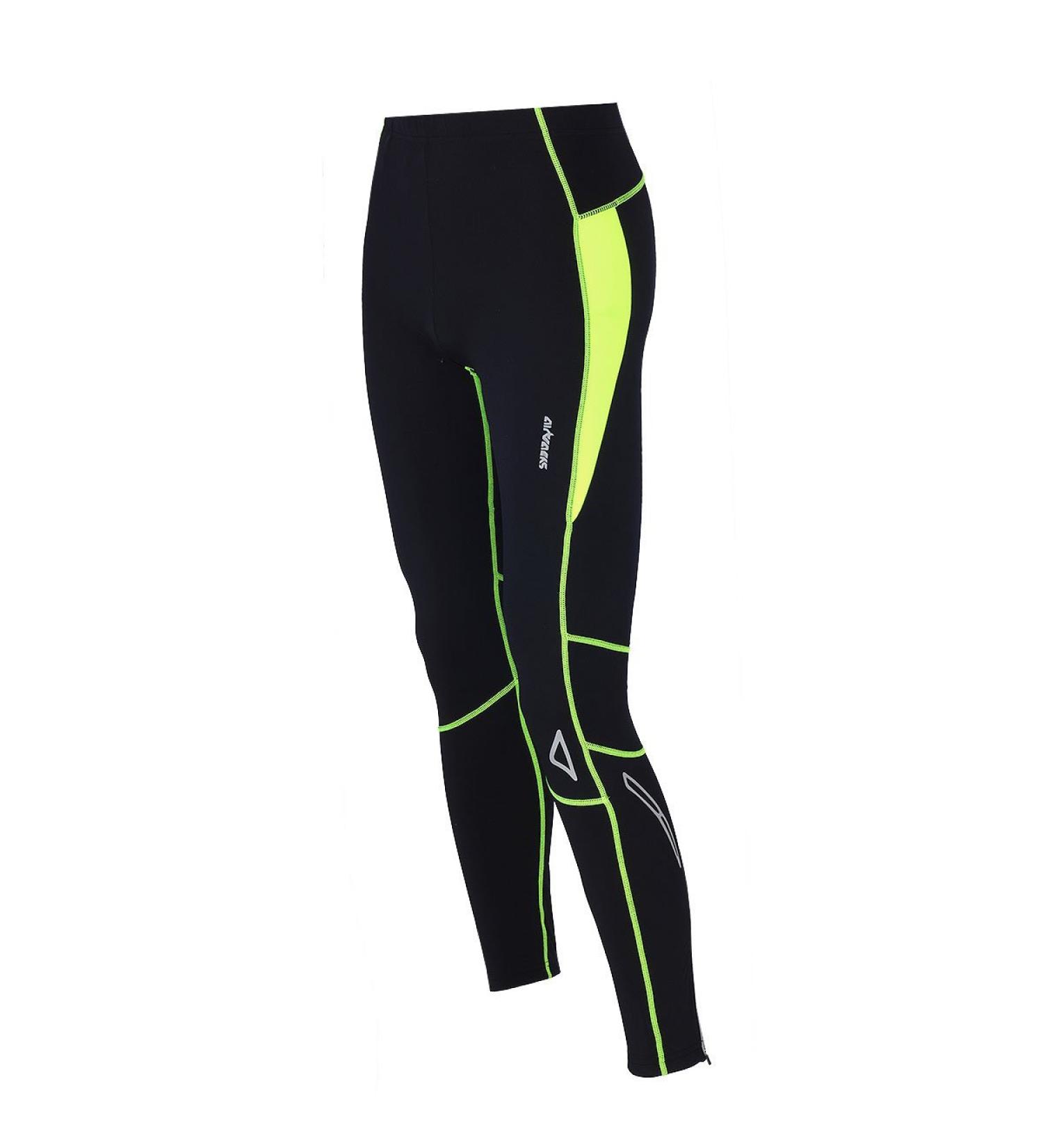Airtracks men's winter functional running pants long per t - Thermo running tight - running night - warm - breathable - reflectors L black -neon