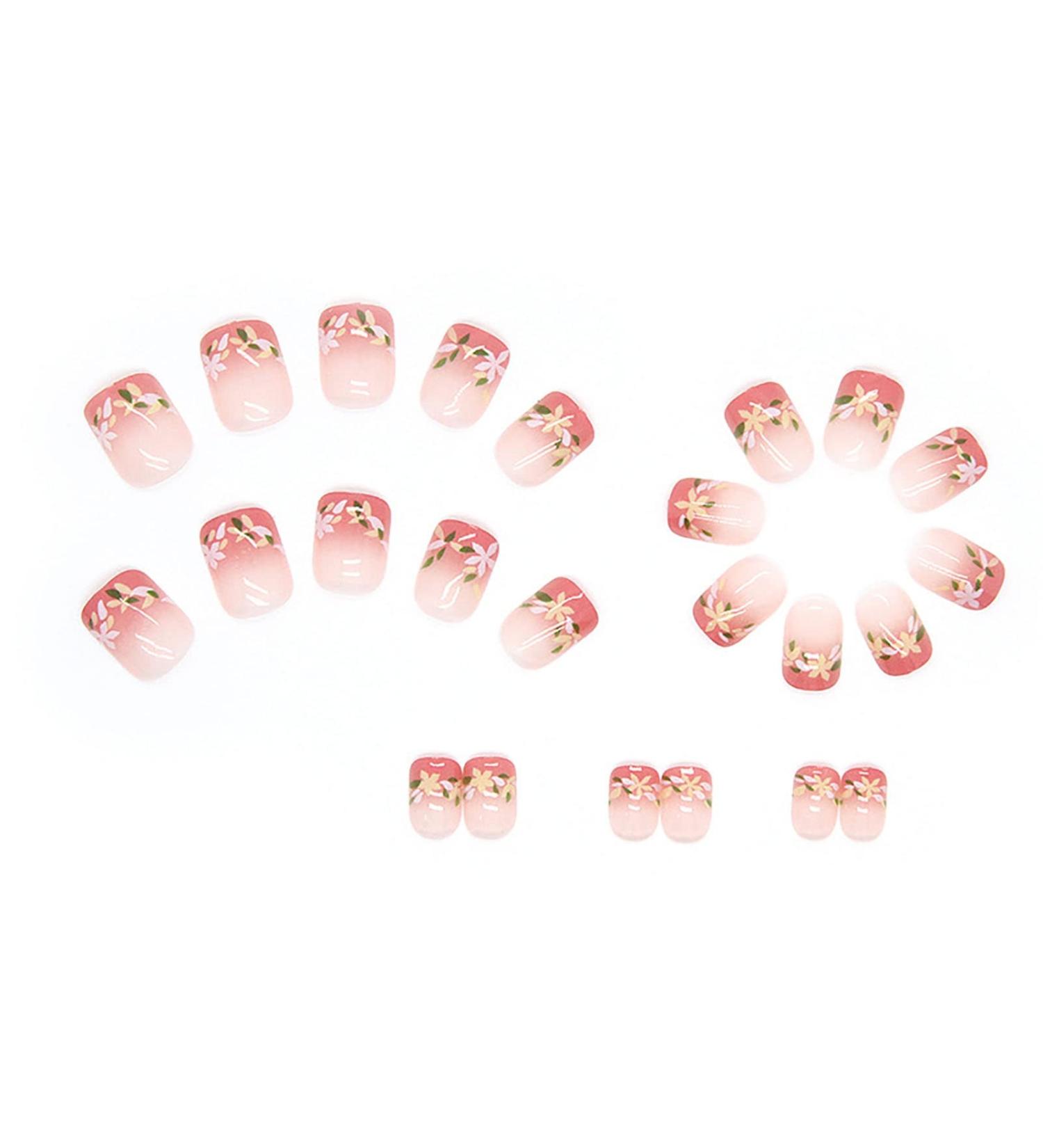 Worparsen Artificial Nails Detachable Manicure Harmless Sweet Gradient Pink False Nails Nail Supplies Pink