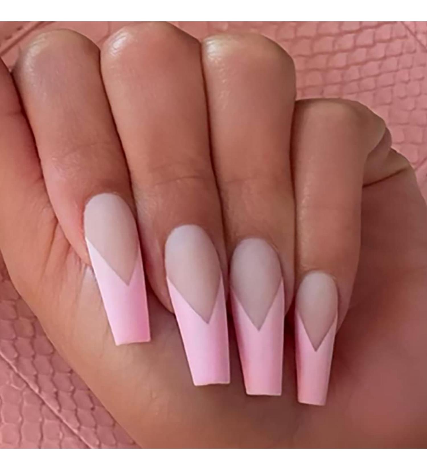 Brishow Coffin Artificial Nails - Pink Ballerina Acrylic Press-On Full Cover Nails (24pcs) for Women & Girls - Buy Online on SooperMarket.com
