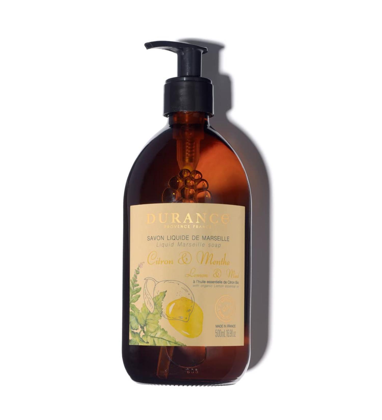 Durance Lemon & Mint Marseille Liquid Soap 500ml Paraben-Free Hand & Body Wash With Olive Oil & Red Rice Extract Vegan Friendly Shower Gel - Buy Online on SooperMarket.com