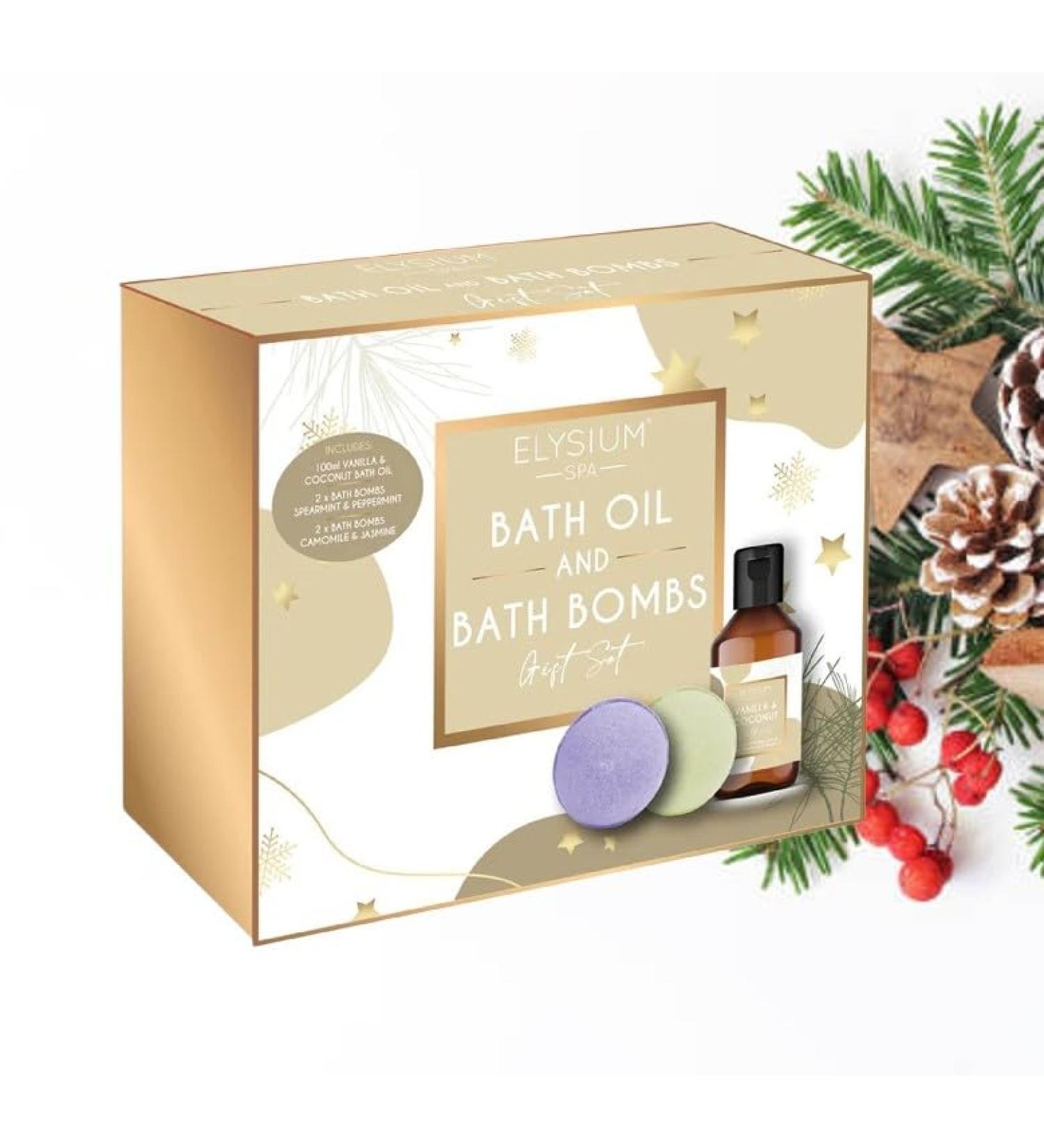 Bath Oil & Bath Bomb Gift Set Vanilla Coconut Chamomile Jasmin Scent Elysium Spa - Buy Online on SooperMarket.com