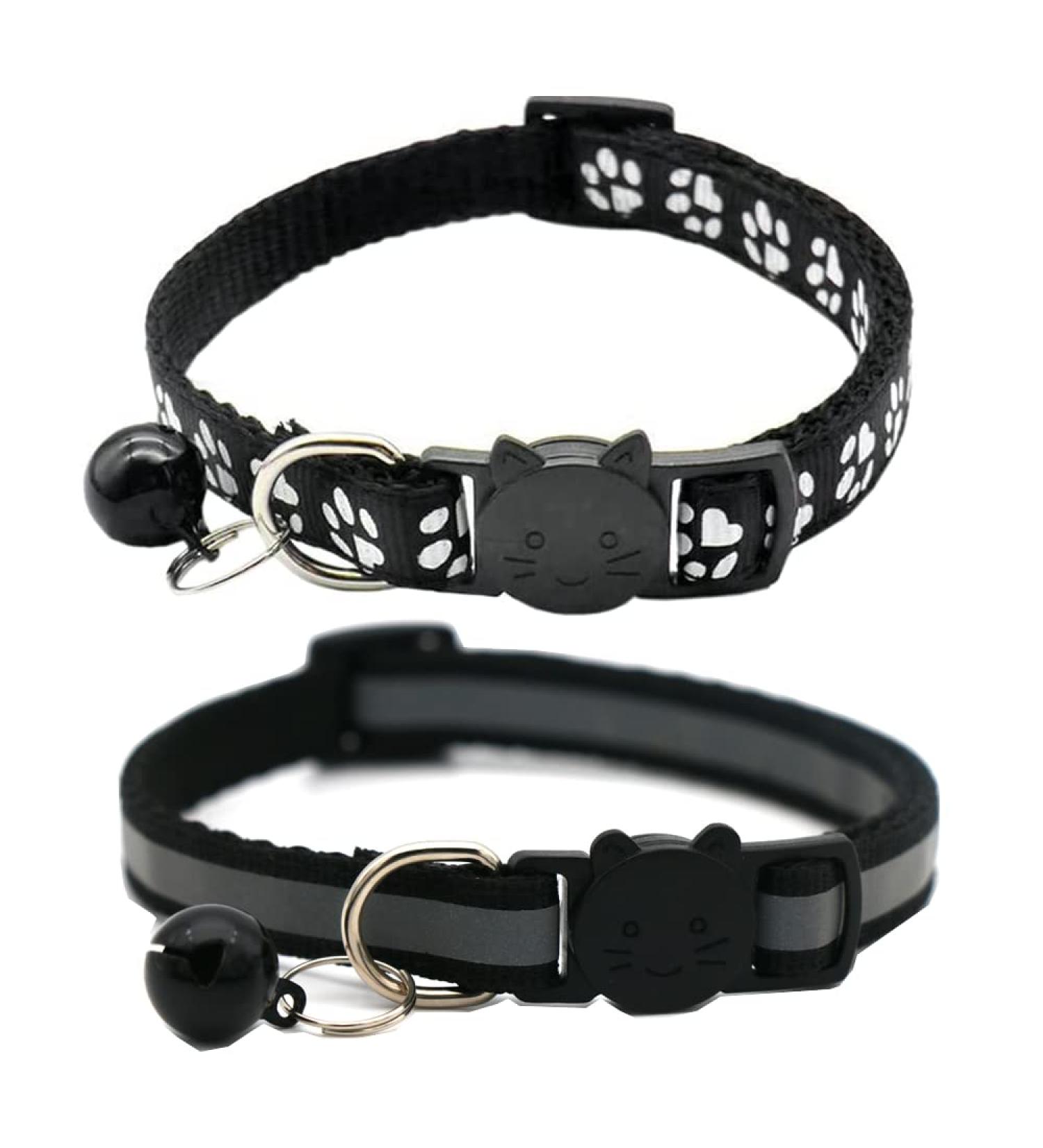 Hepplly 2-Pack Quick Release Reflective Cat Collars with Bell - Black Kitten Collars for Safe Stylish Pets | International Shipping Available - Buy Online on SooperMarket.com