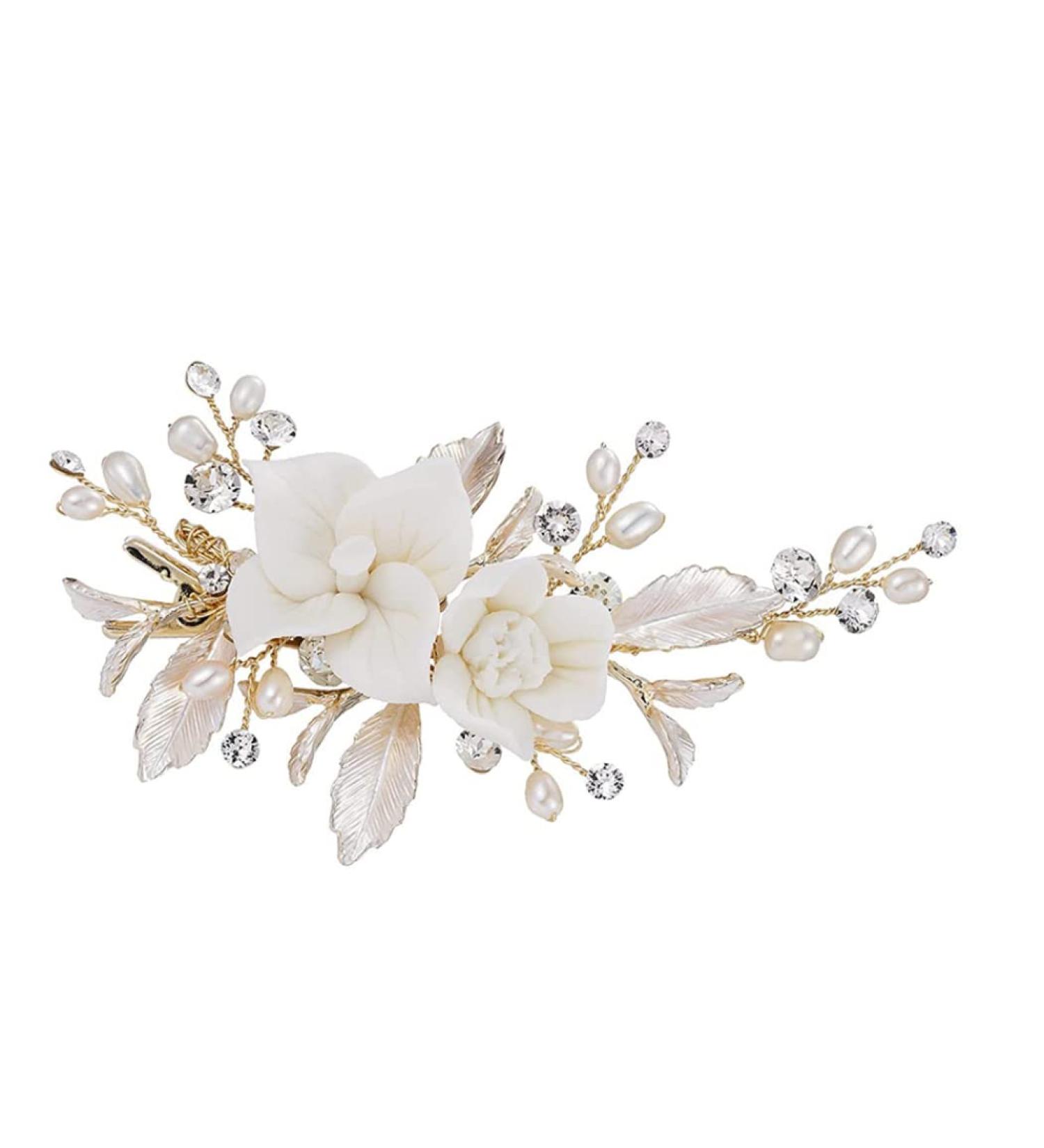 Bride Hair Clip Wedding Hair Clip Flower Wedding Hair Piece for Bride Hair Comb Barrette Bridal Hair Accessories Gold Bride Hair Clip - Buy Online on SooperMarket.com