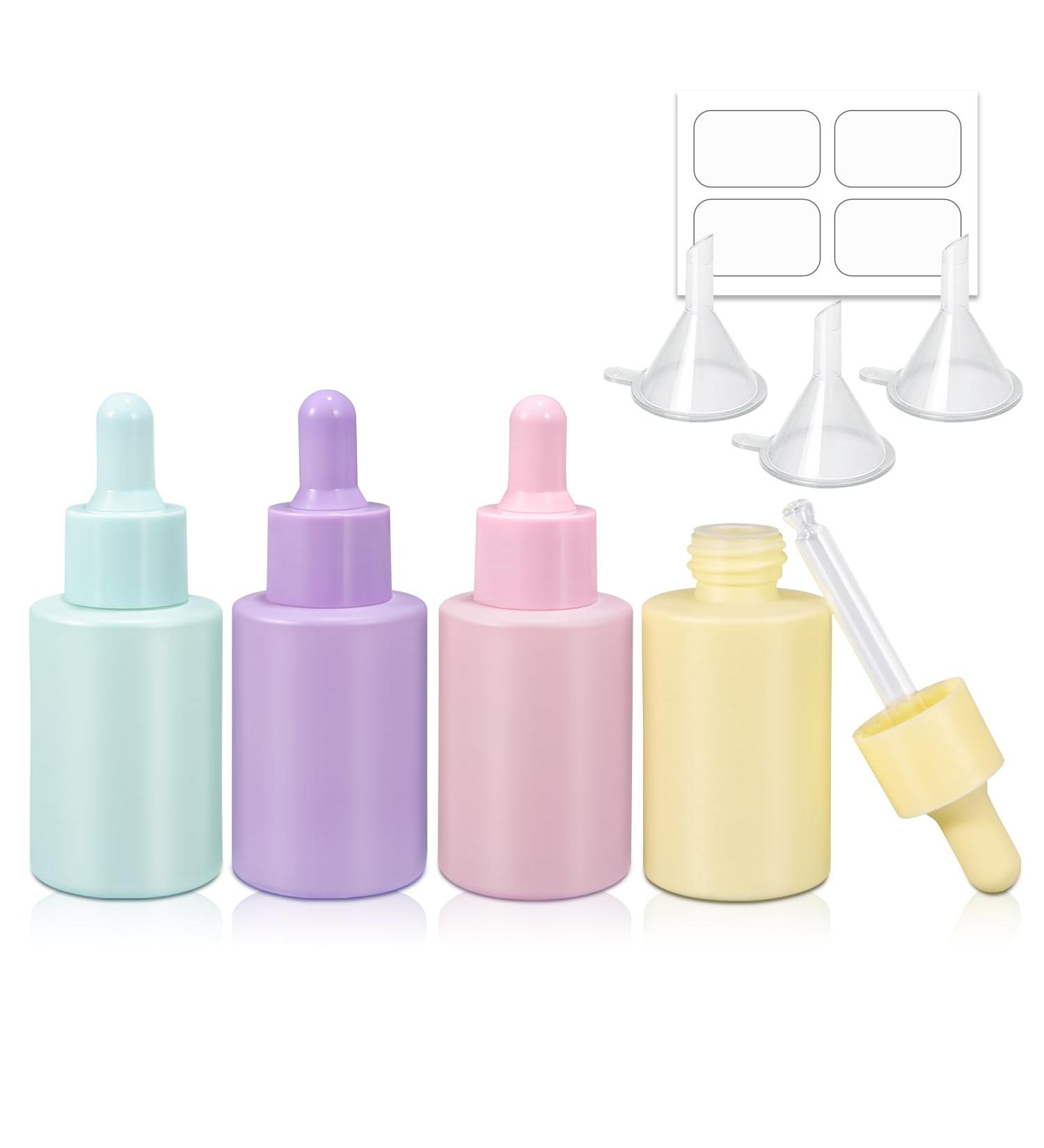 1 oz Glass Dropper Bottles (4 Pack) - Leakproof Pipette with Funnels for Essential Oils & Travel | Mini Multicolor Containers - Buy Online on SooperMarket.com