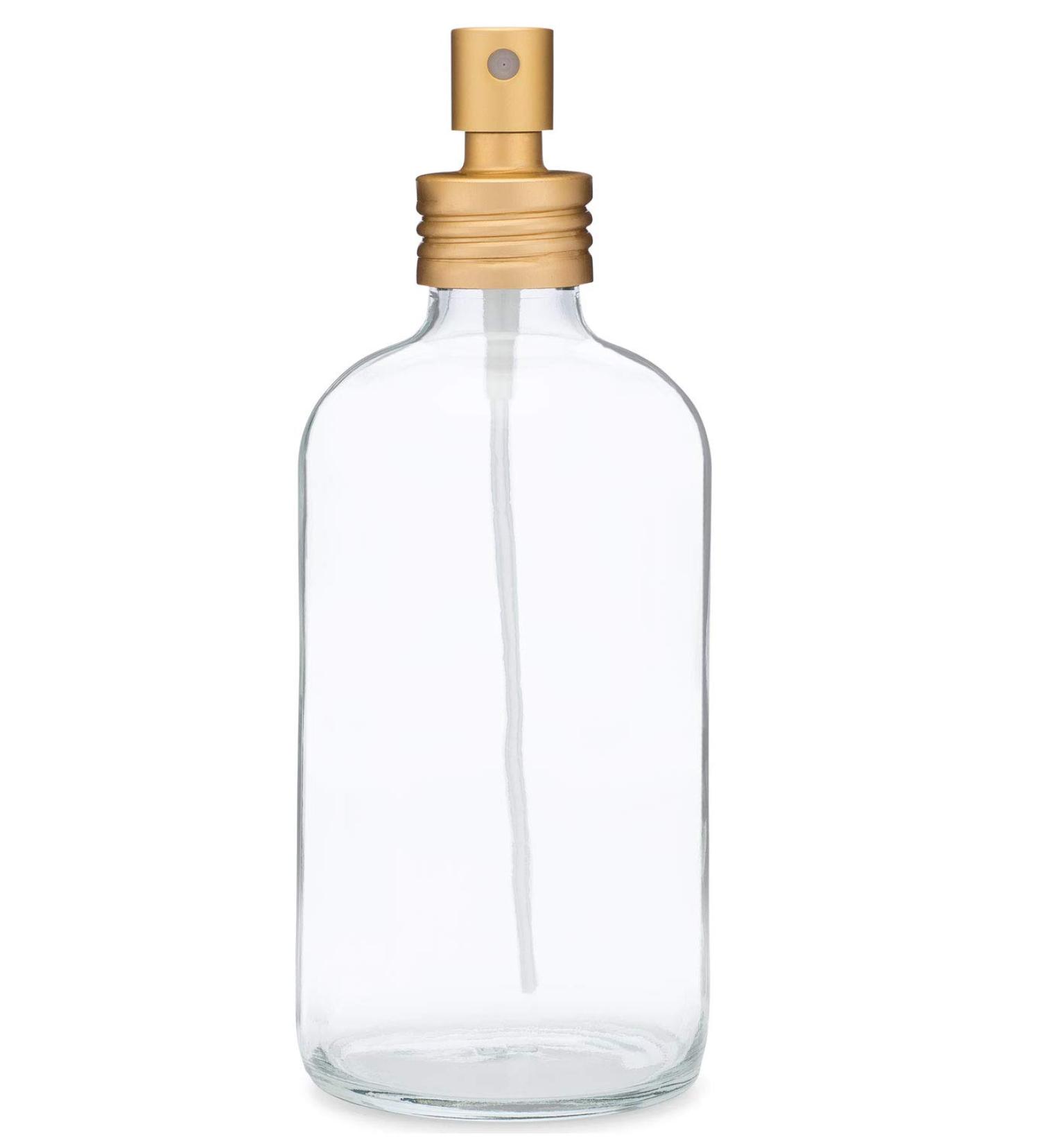 Rail19 Apothecary Clear Glass Mist Bottle - Gold Metal Aluminum Nozzle, 8oz (1 Pack)