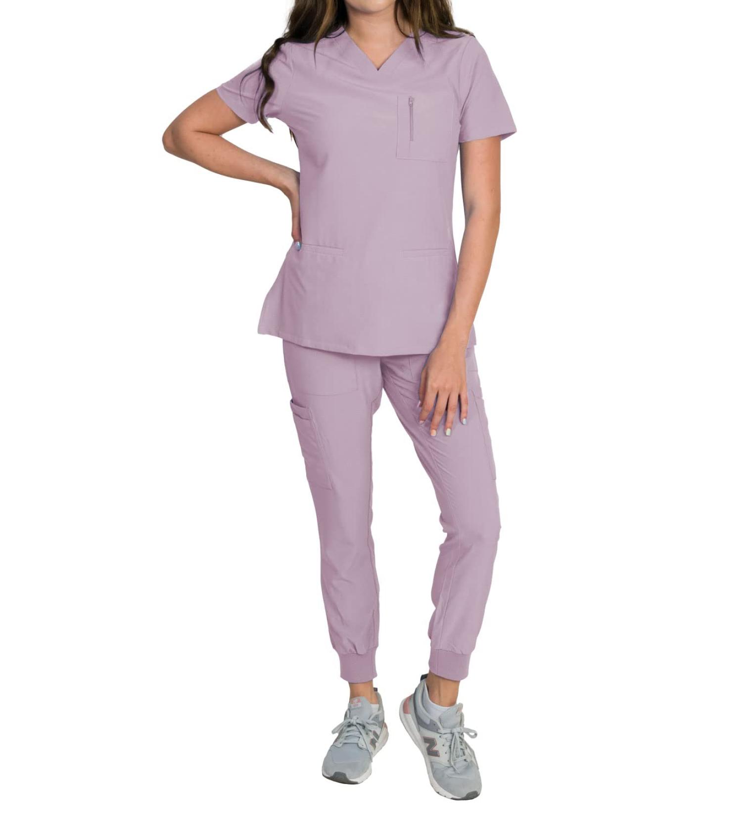 Medgear Fleur Women's Lavender Stretch Scrub Set - Zip Chest Pocket Top & Jogger Pants - Small - Buy Online on SooperMarket.com