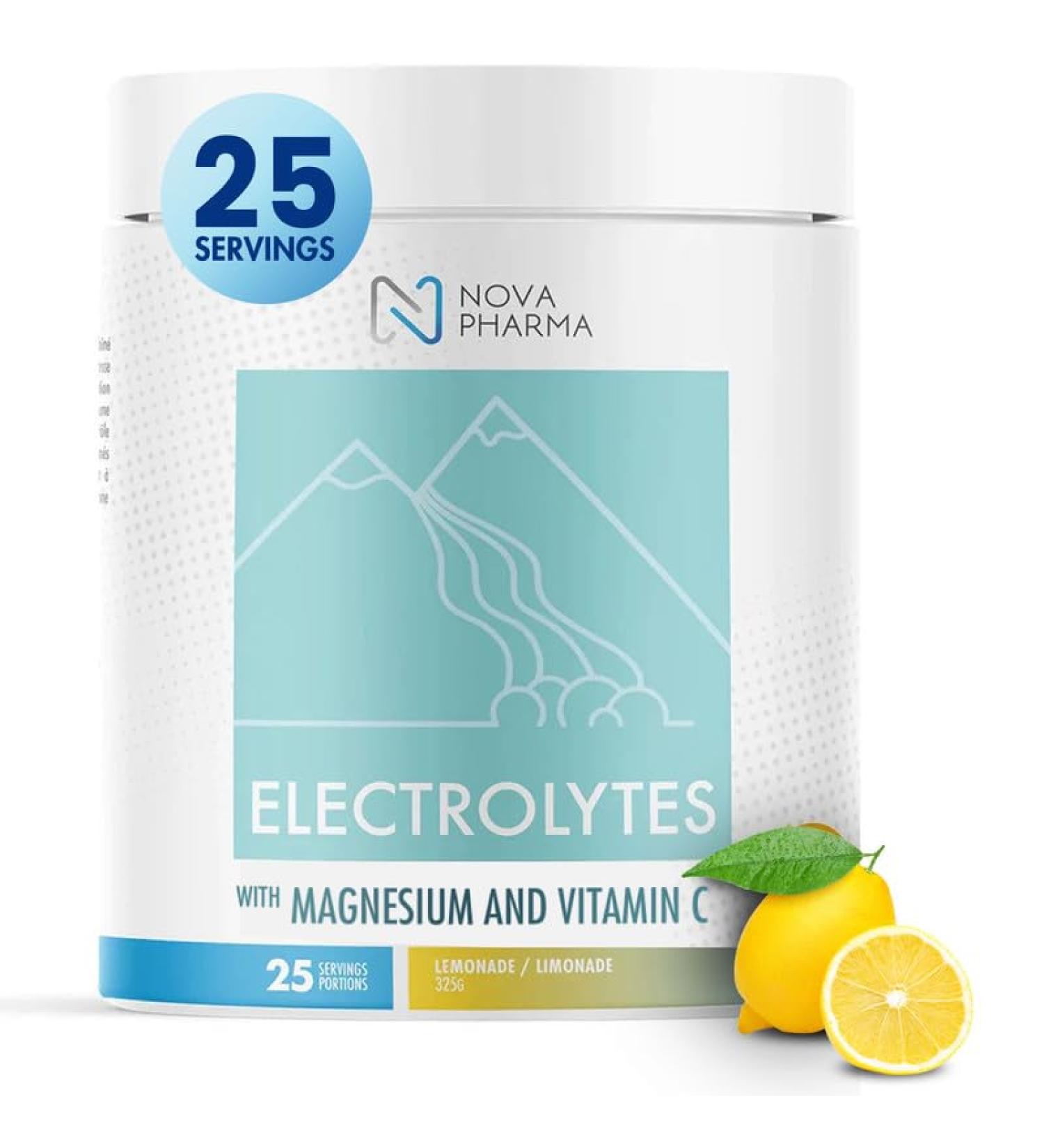 Nova Pharma Electrolytes Powder Amino Acids Supplement - Hydrates Builds Muscle Mass & Boosts Workout Performance Vegan Caffeine-Free Zero Sugar No Artificial Flavor/Color/Sweetener - 25 Servings Lemonade - Buy Online on SooperMarket.com