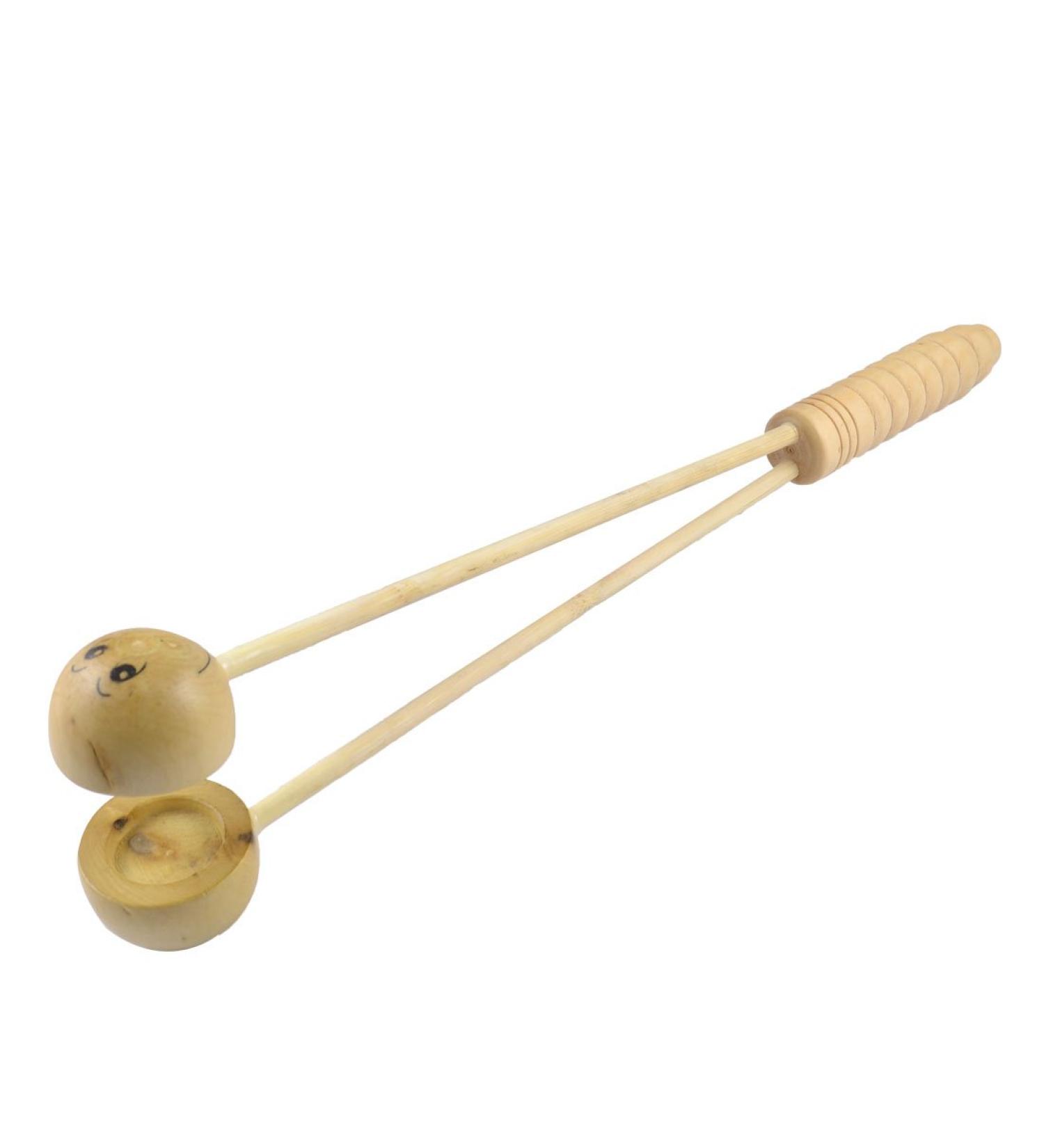 Ruilogod Both Hemisphere Heads Beige Wooden Long Handle Protective Body Massage Hammer