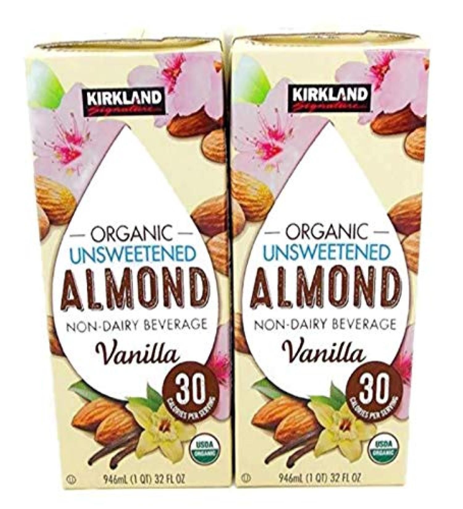 Kirkland Organic Unsweetened Almond Non-Dairy Beverage/Milk Vanilla 2 (32 Oz.) Cartons