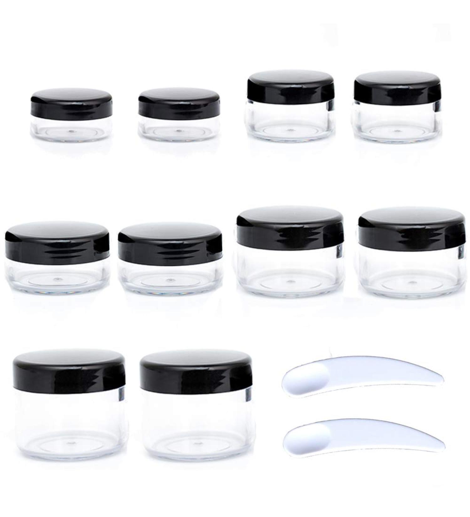 ZEJIA 10pcs Sample Containers | Cosmetic Jars with Screw Lids | 5 Sizes 3, 5, 10, 15, 20 Gram | BPA Free Makeup Sample Containers | Includes Labels and Spatula | 10pcs-Black - Buy Online on SooperMarket.com