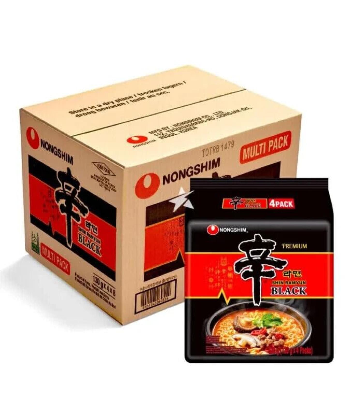 Nong Shim SHIN BLACK Ramyun Korean Premium Spicy Ramen Noodles 130g (Pack of 32) HALAL - Buy Online on SooperMarket.com