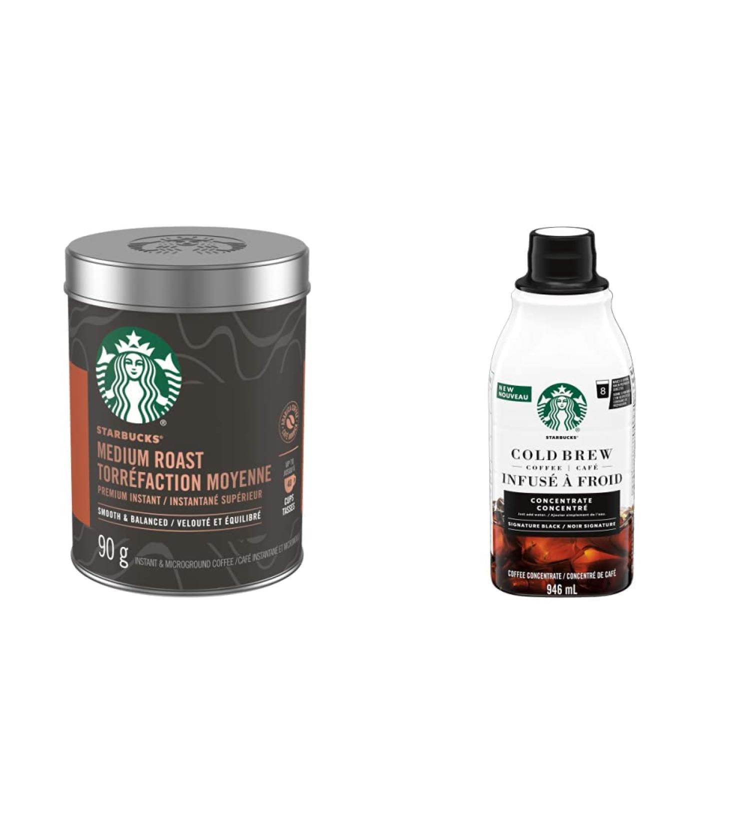 Starbucks Medium Roast Premium Instant Coffee 90 g & Cold Brew Coffee Concentrate Signature Black 946 milliliters