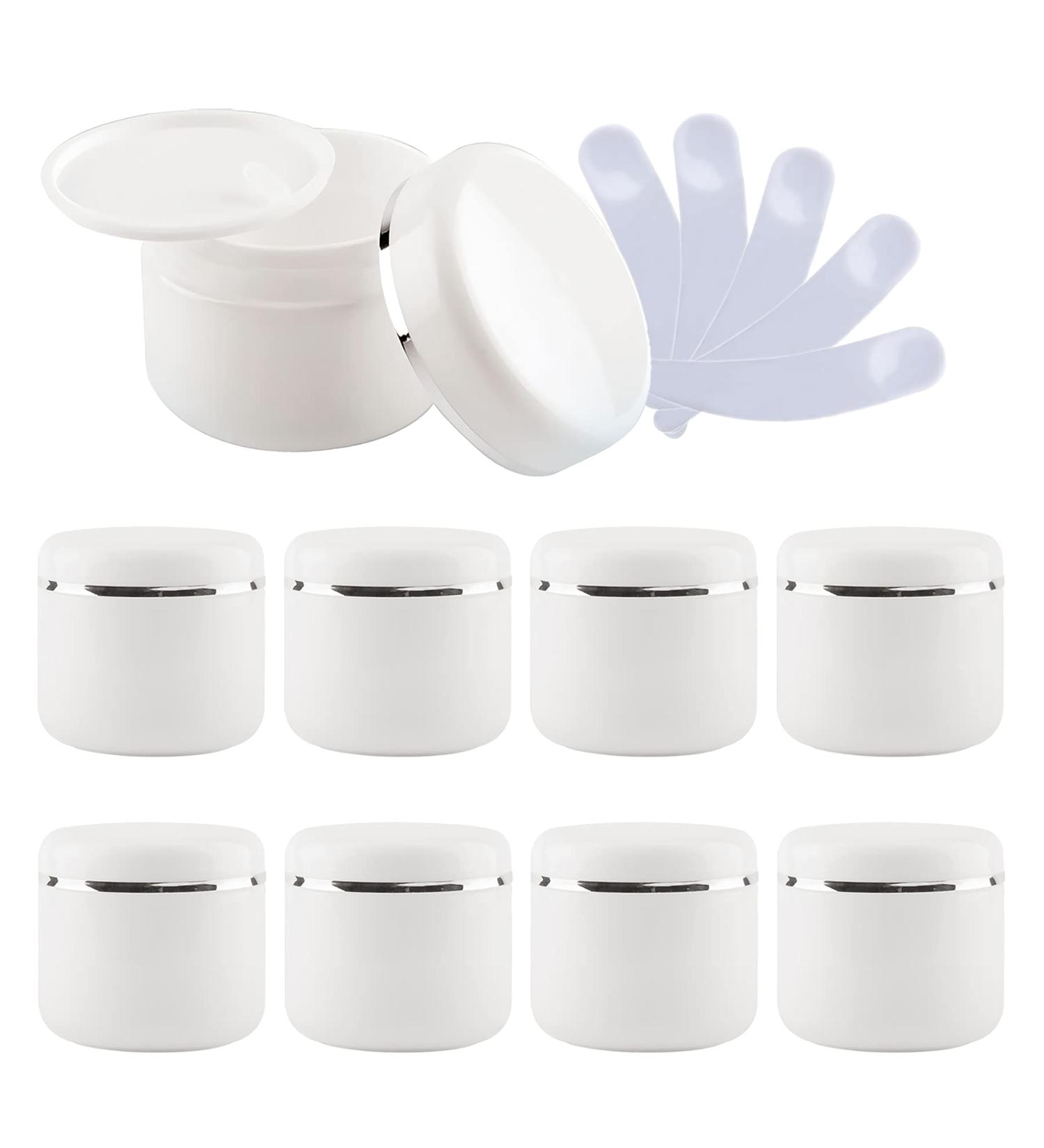Tianzd 10-Pack 30ml White Plastic Screw Top Containers with Silver Lids & Spoons | Ointment & Cosmetic Storage for Travel & Organization - Buy Online on SooperMarket.com