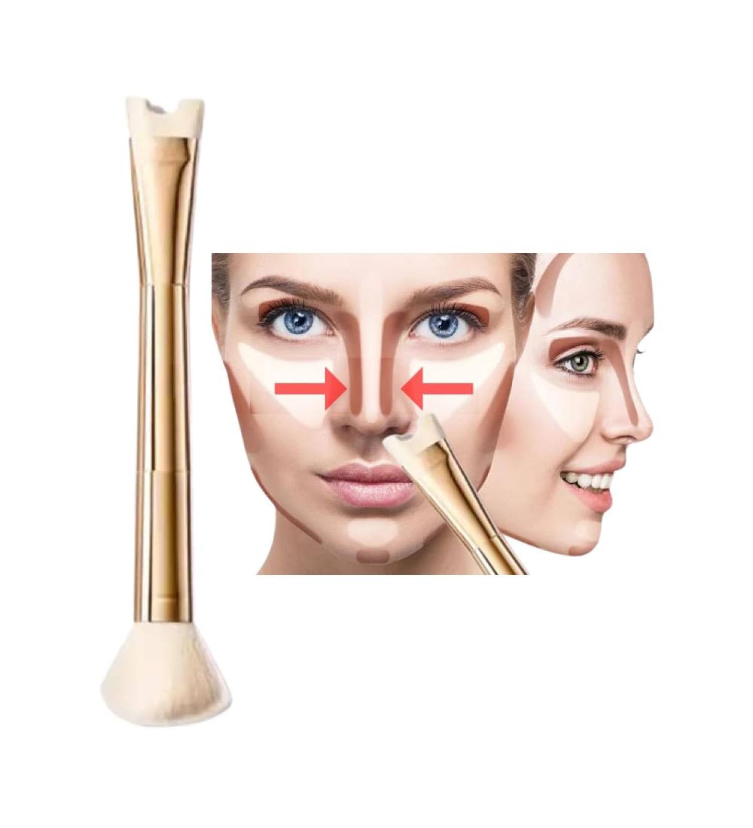 Contour Nose Brush - 2-in-1 U Shape Tool for Precision Sculpting & Defining - Ultra Precision Soft Dual-End Gold Brush for Perfect Nose Contouring - Buy Online on SooperMarket.com