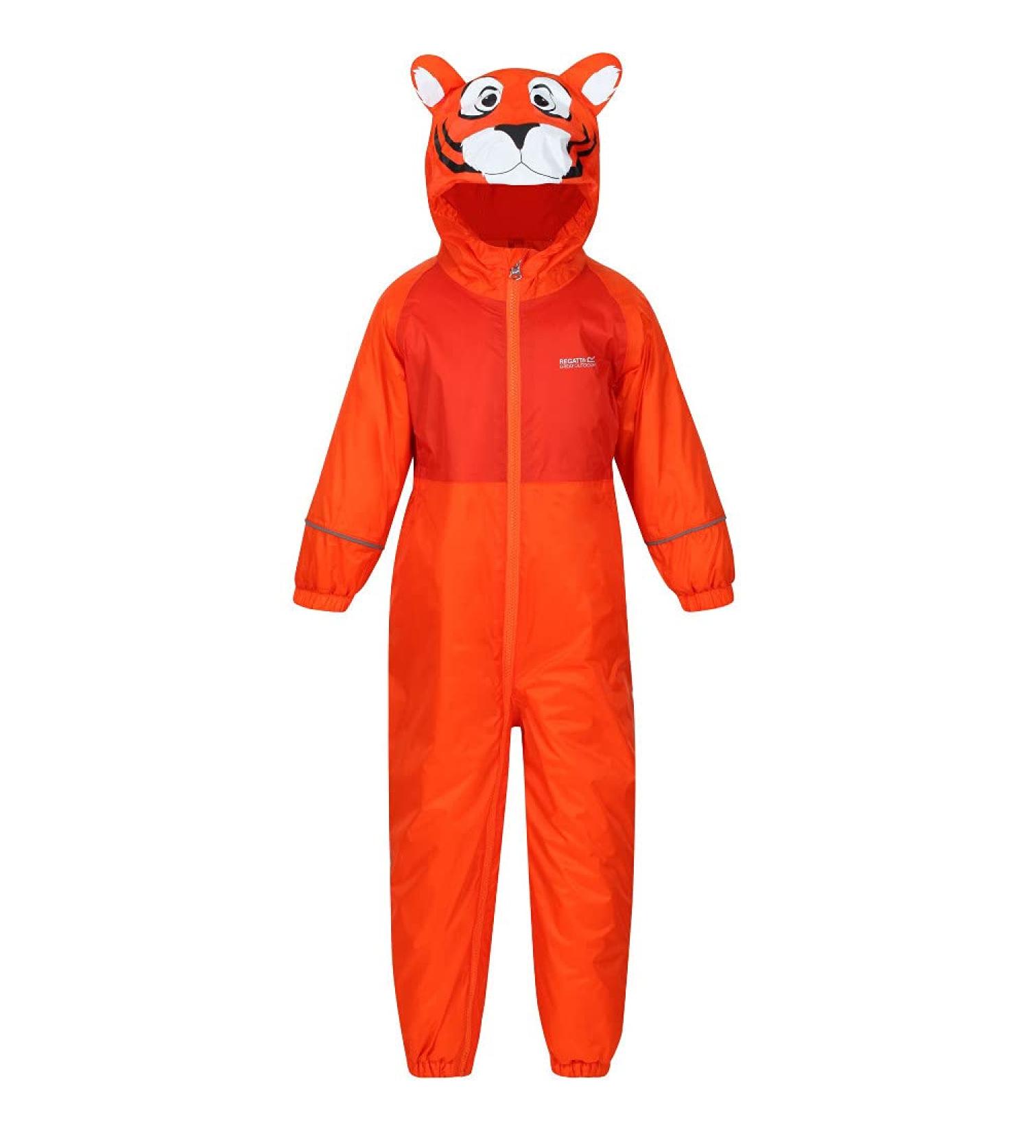 Regatta Children's Mudplay III Waterproof Insulated Animal All-in-one Suit - 12-18 Months | Blaze Orange Tiger - Buy Online on SooperMarket.com