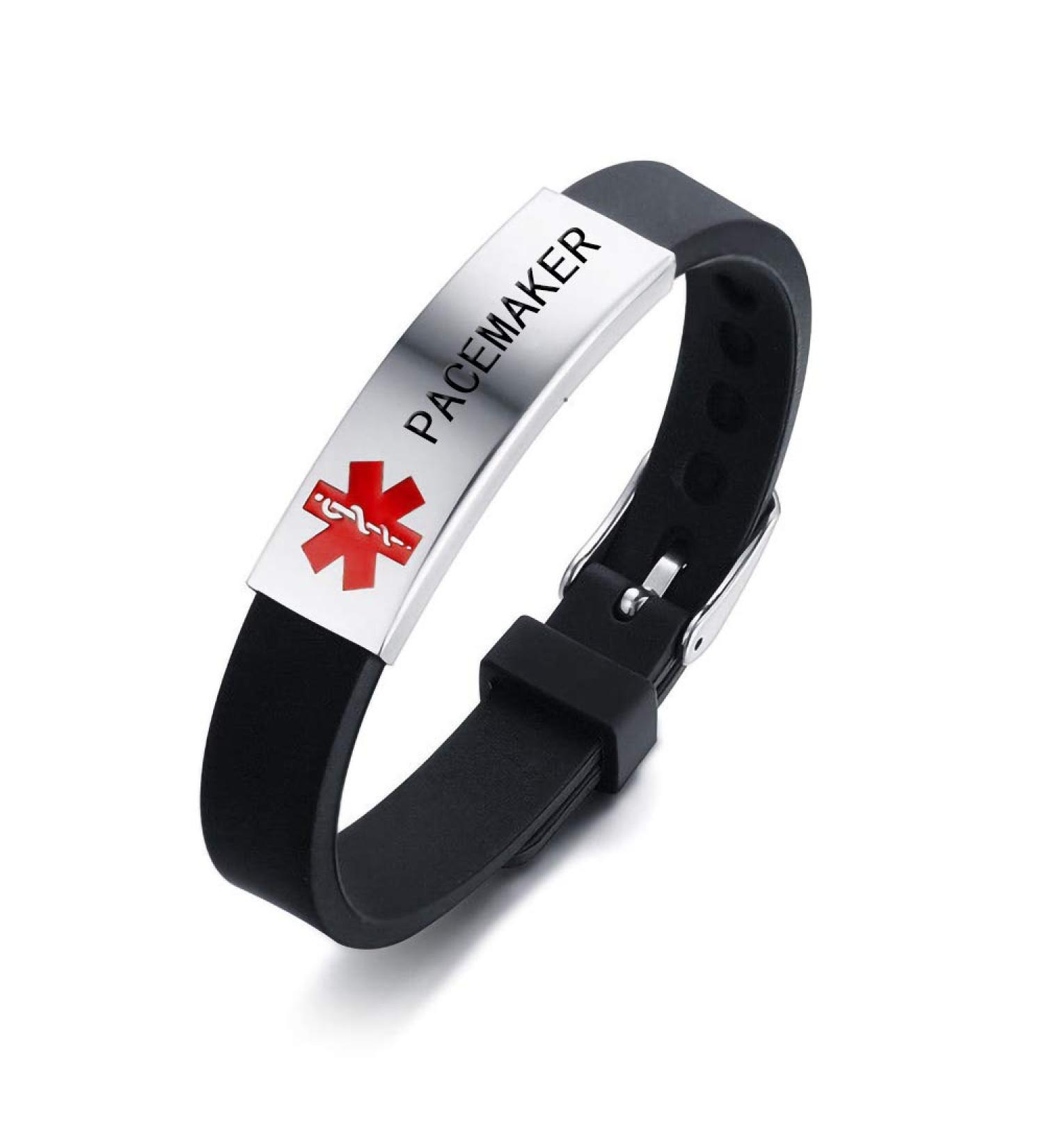 HEABY Medical Alert ID Bracelet | Engraved PACEMAKER | Adjustable Wristband for Kids & Women | Emergency First Aid | Black - Buy Online on SooperMarket.com