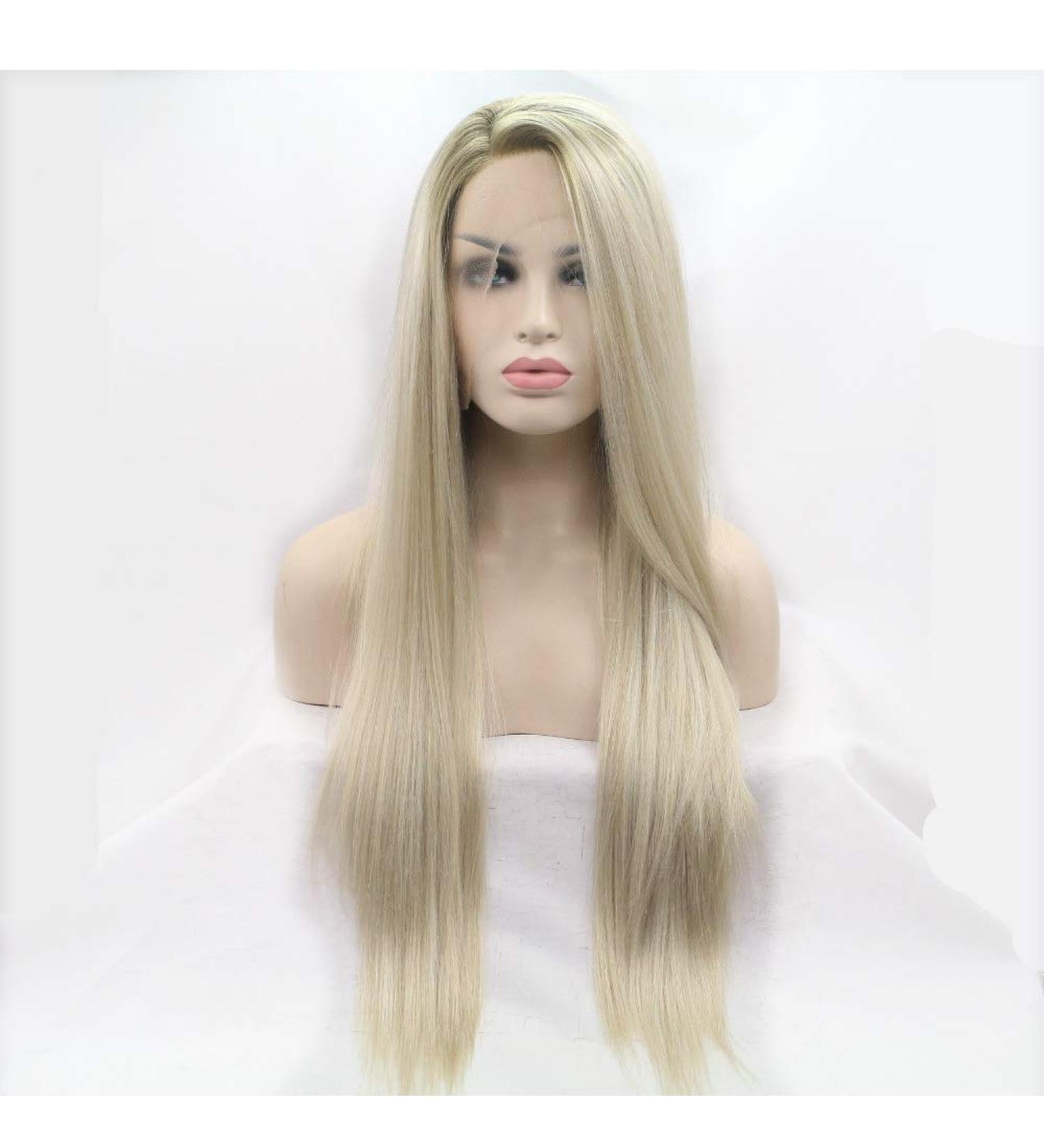 SHIYID Brown Blonde Long Silky Straight Synthetic Lace Front Wig - Heat Resistant Fiber for Women - Buy Online on SooperMarket.com