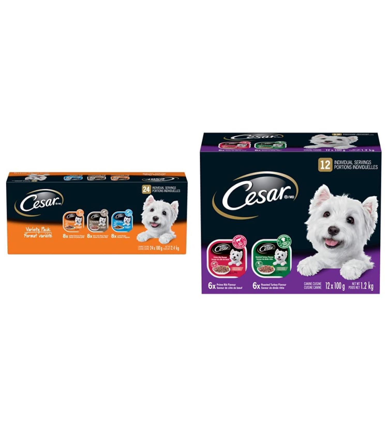 CESAR Classic Loaf and Filets in Sauce Variety Pack (24 Grilled Chicken NY Strip Lamb + 12 Roasted Turkey Prime Rib)