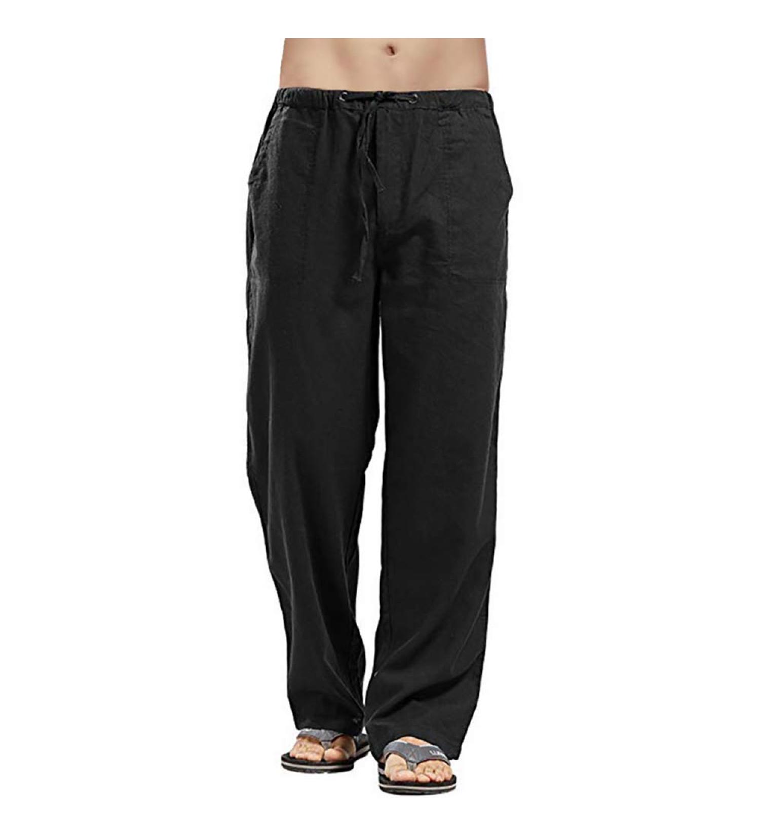 Men's Casual Loose Fit Beach Pants - Lightweight Cotton Summer Trousers for Yoga & Leisure - Buy Online on SooperMarket.com
