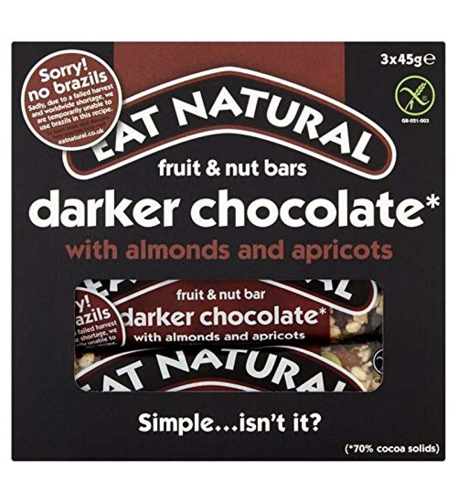 4X Eat Natural Bars Dark 70 % Chocolate Almonds & Apricots 3 x 45g
