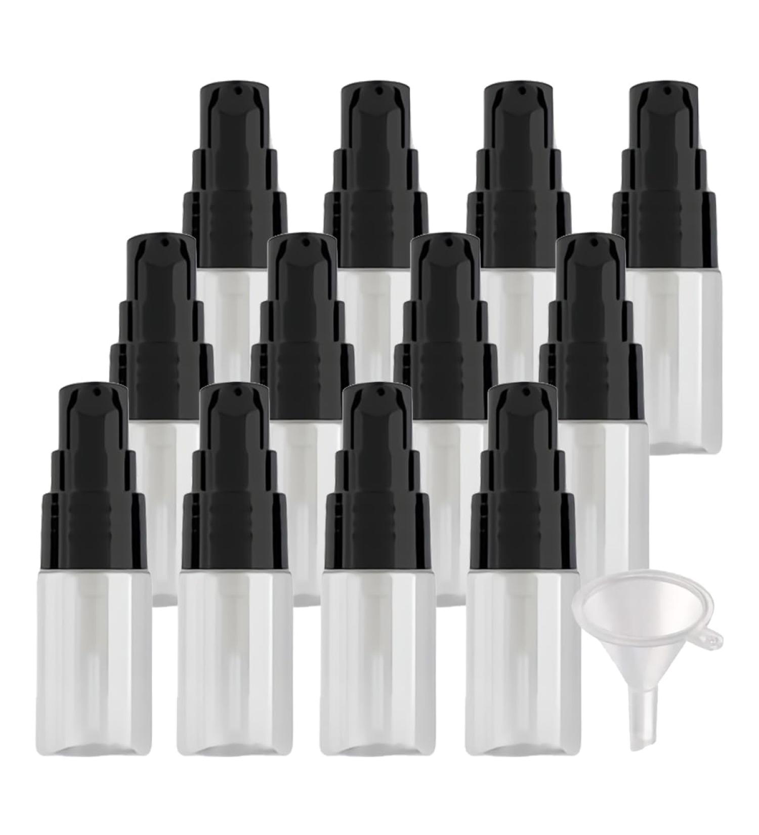 ZEOABSY 12 Pieces 10 ml Transparent Lotion Bottles with Black Pump 10ml Empty PET Plastic Lotion Pump Bottle Cosmetic Gel Travel Container for Cosmetic Make up Cleaning + 2 x Funnel Transparent 10ml - Buy Online on SooperMarket.com