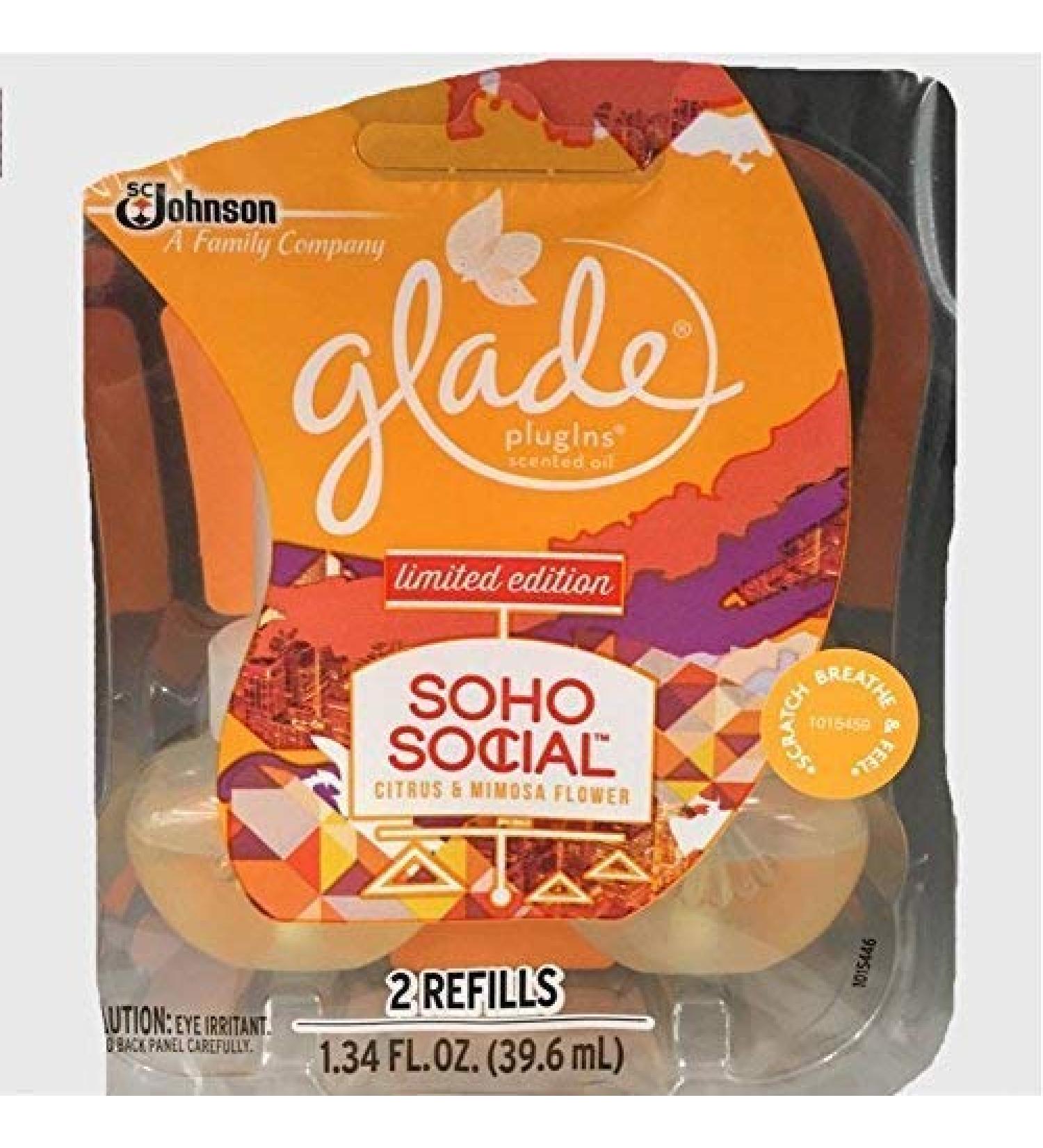 Glade Plugins Scented Oil Air Freshener Refill Soho Social 1.34 Fl Oz 2 Ct