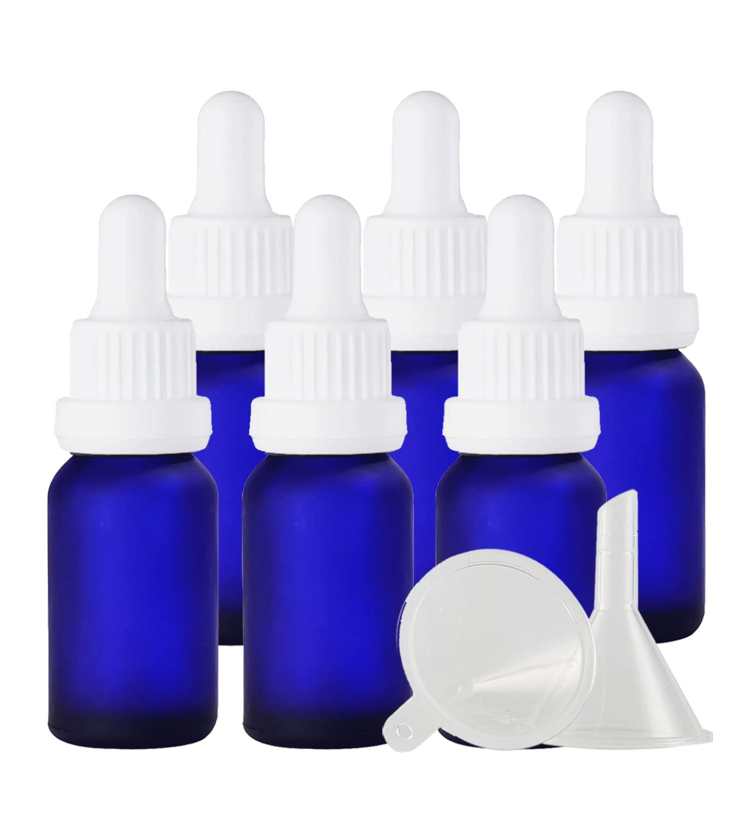 Zeoabsy 6-Pack 15ml Frosted Blue Glass Pipette Bottles for Essential Oils - Empty Drip Bottles with White Lock Rings - Buy Online on SooperMarket.com