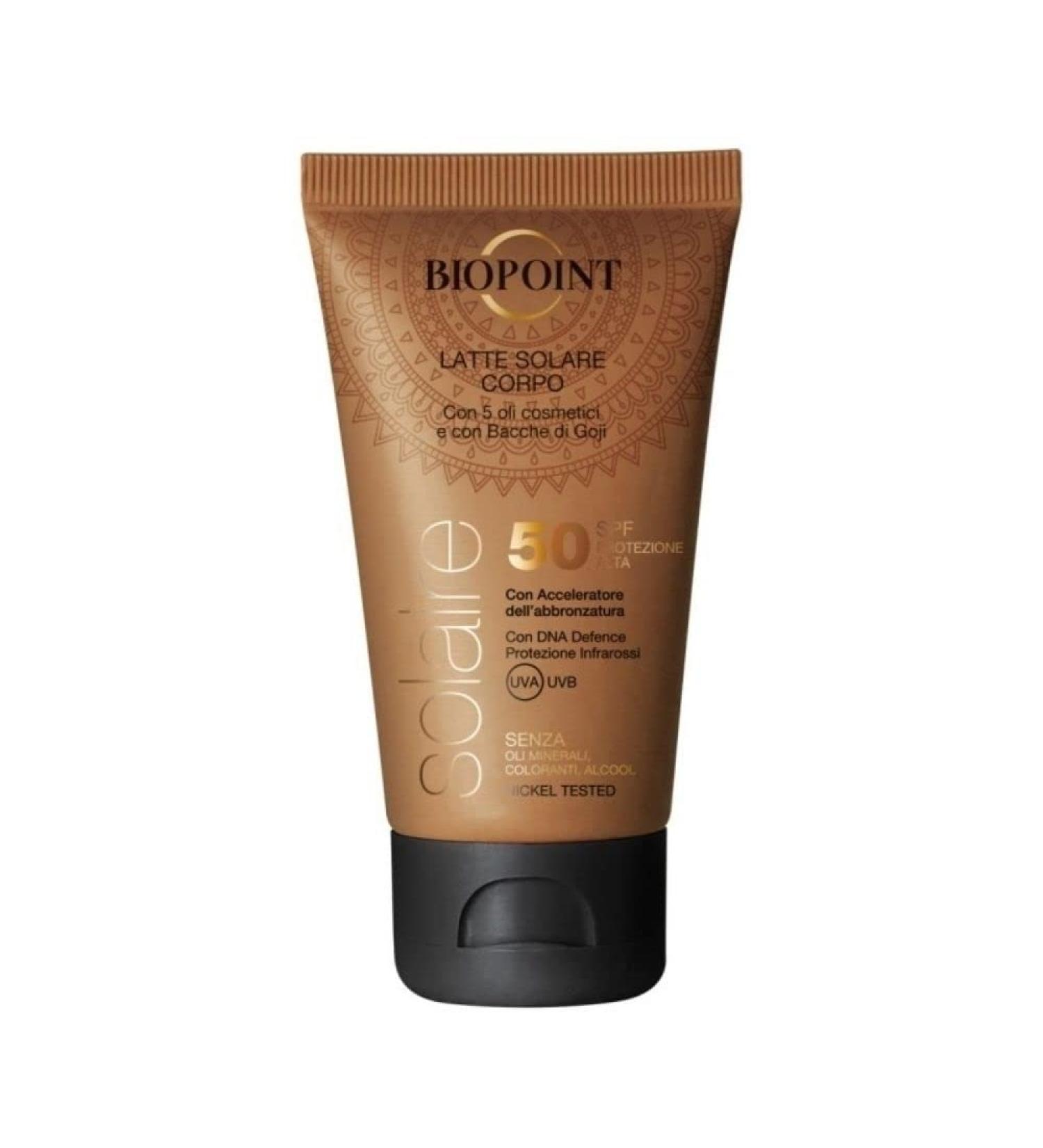 Biopoint sun milk SPF50 40 ml - waterproof fast absorbing fat -free without mineral oils dyes alcohol and Nikel Tested 40 ml (1 Pack) SPF 50