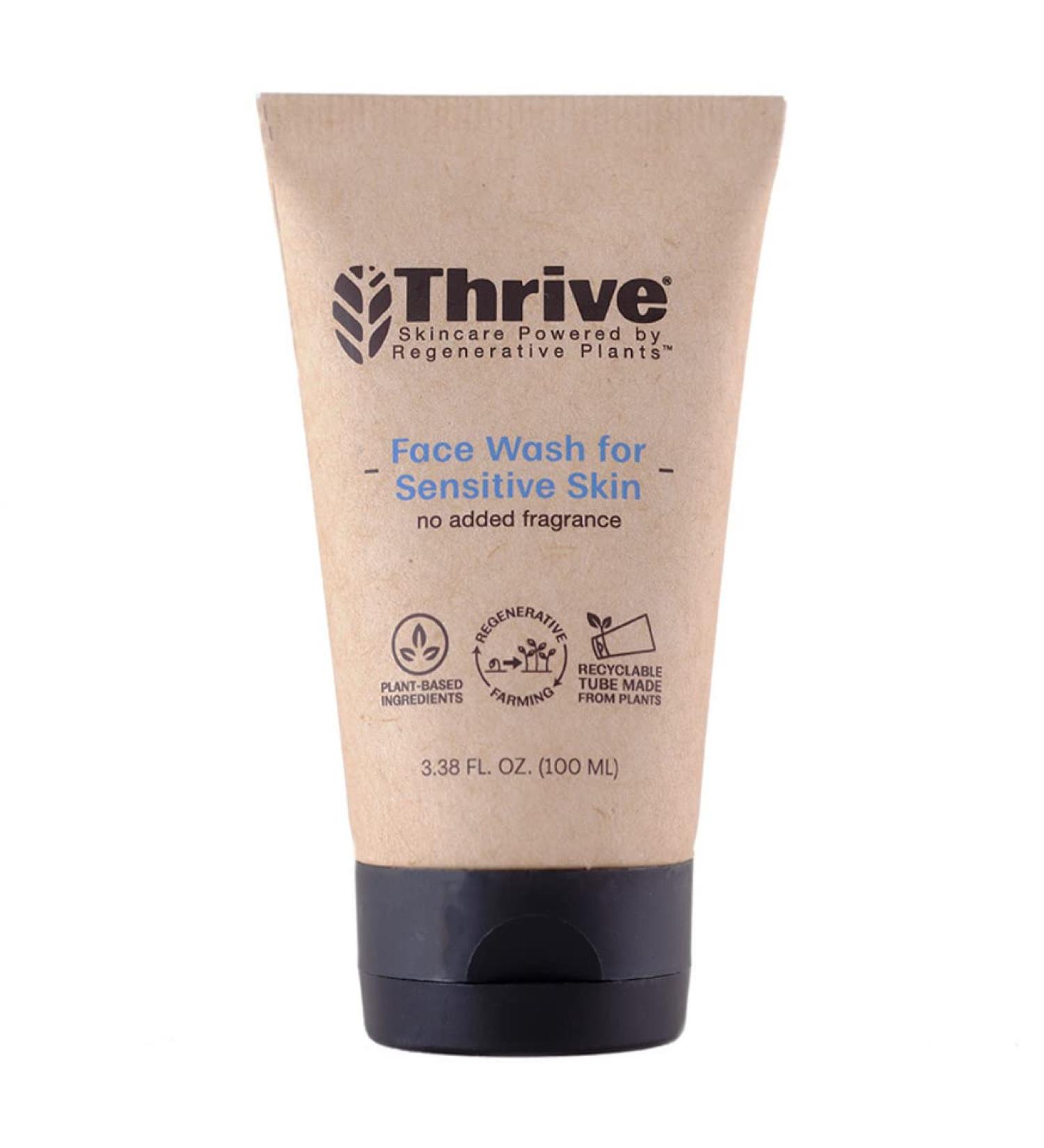 THRIVE All Natural Face Wash for Sensitive Skin - Unscented Gentle Cleanser for Women & Men - Clean, Restore & Combat Skin Stress - Made in USA with Organic Ingredients - Vegan - 3.38 Fl Oz - Buy Online on SooperMarket.com