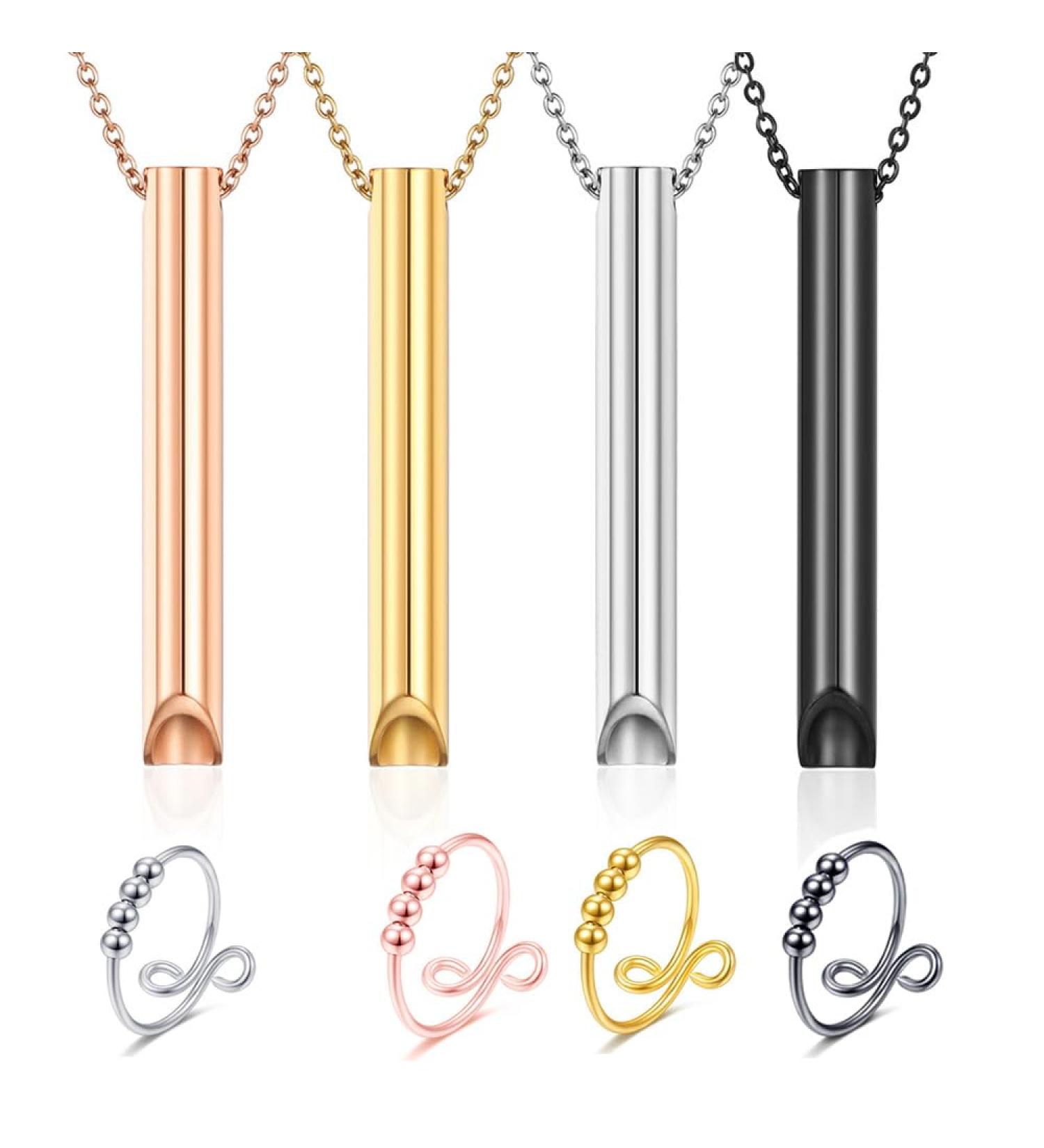 Hiullen 8PC Anapana Breathing Necklace & Anxiety Ring | Stress Relief & Mindfulness | Meditation Jewelry for Men - Buy Online on SooperMarket.com
