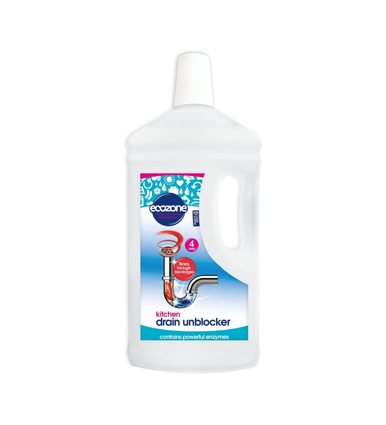 Ecozone Kitchen Drain Unblocker 1L - Non-Toxic Enzyme Solution for Soap Grease & Organic Blockages - Septic Tank Safe & Vegan Friendly - Pack of 1 - Buy Online on SooperMarket.com