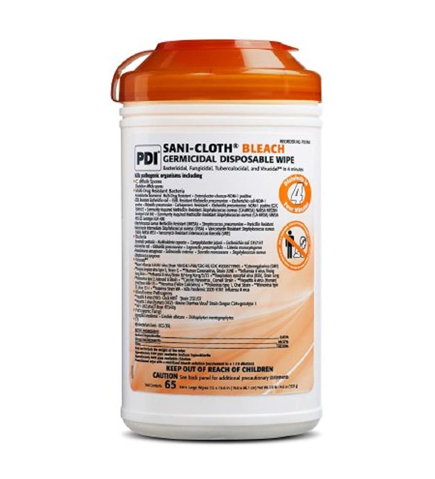 Pdi Sani-Cloth Bleach Germicidal Disposable Wipe X-Large 7 x 15 65 Wipes/can