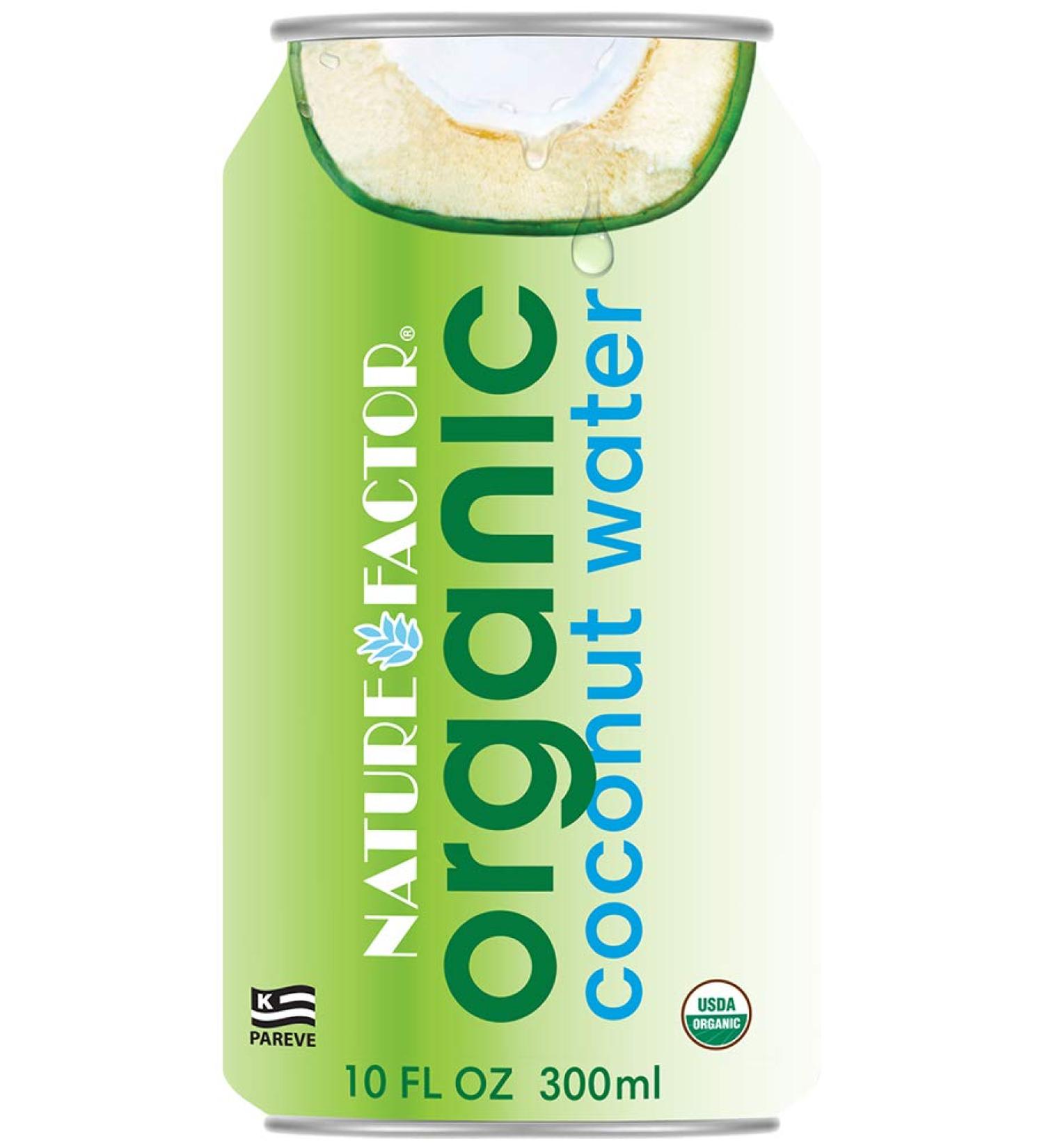 Nature Factor Organic Coconut Water 10oz Cans (12 Pack) - Pure Hydration in Convenient Packaging - Buy Online on SooperMarket.com